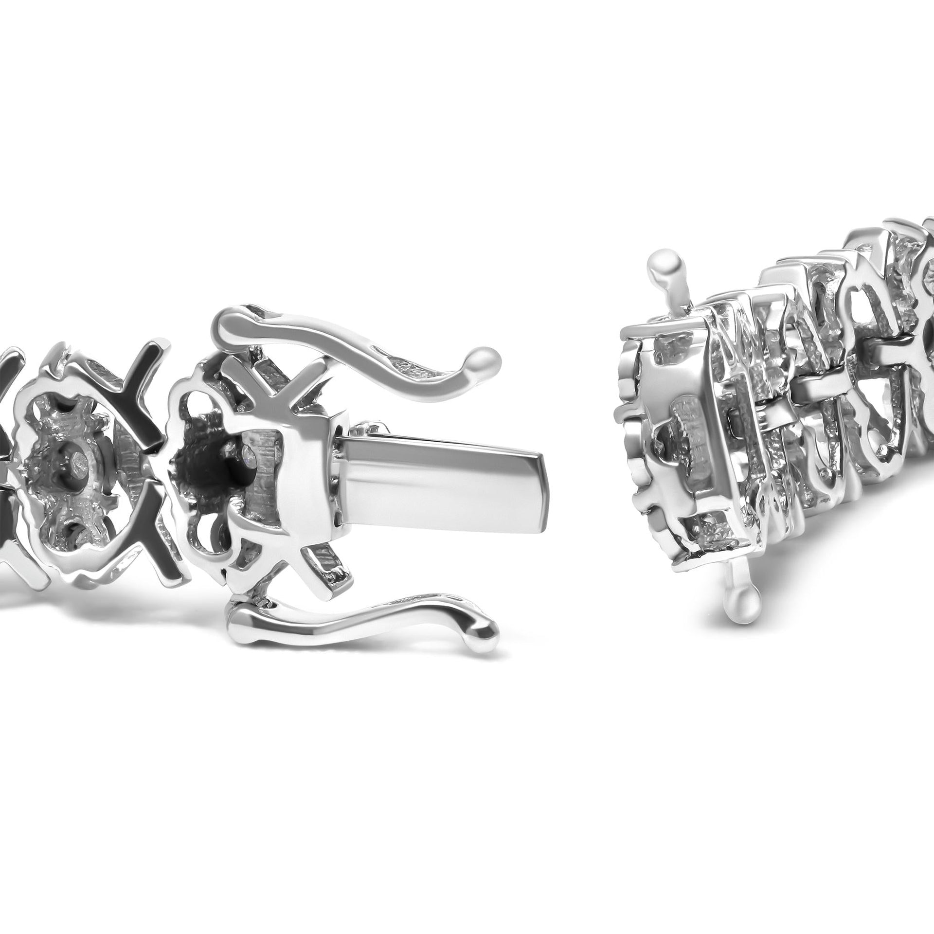 .925 Sterling Silver 1.0 Cttw Miracle Set Diamond 3 Row Wave Link Bracelet (I-J Color, I2-I3 Clarity) - 7.25' Inches