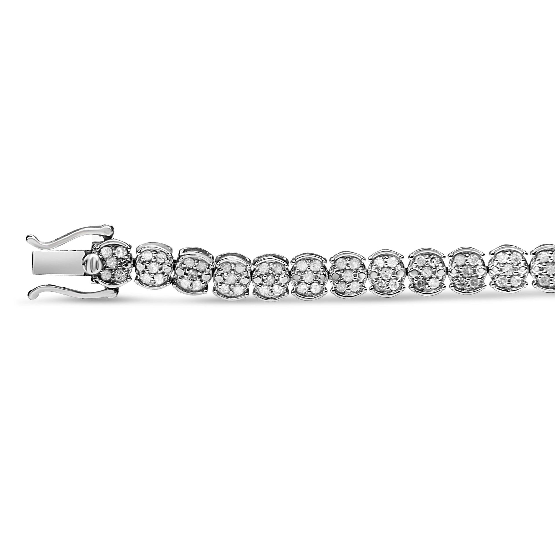 .925 Sterling Silver 2.0 Cttw Diamond Cluster Link Bracelet (I-J Color, I2-I3 Clarity) - Size 7.25'