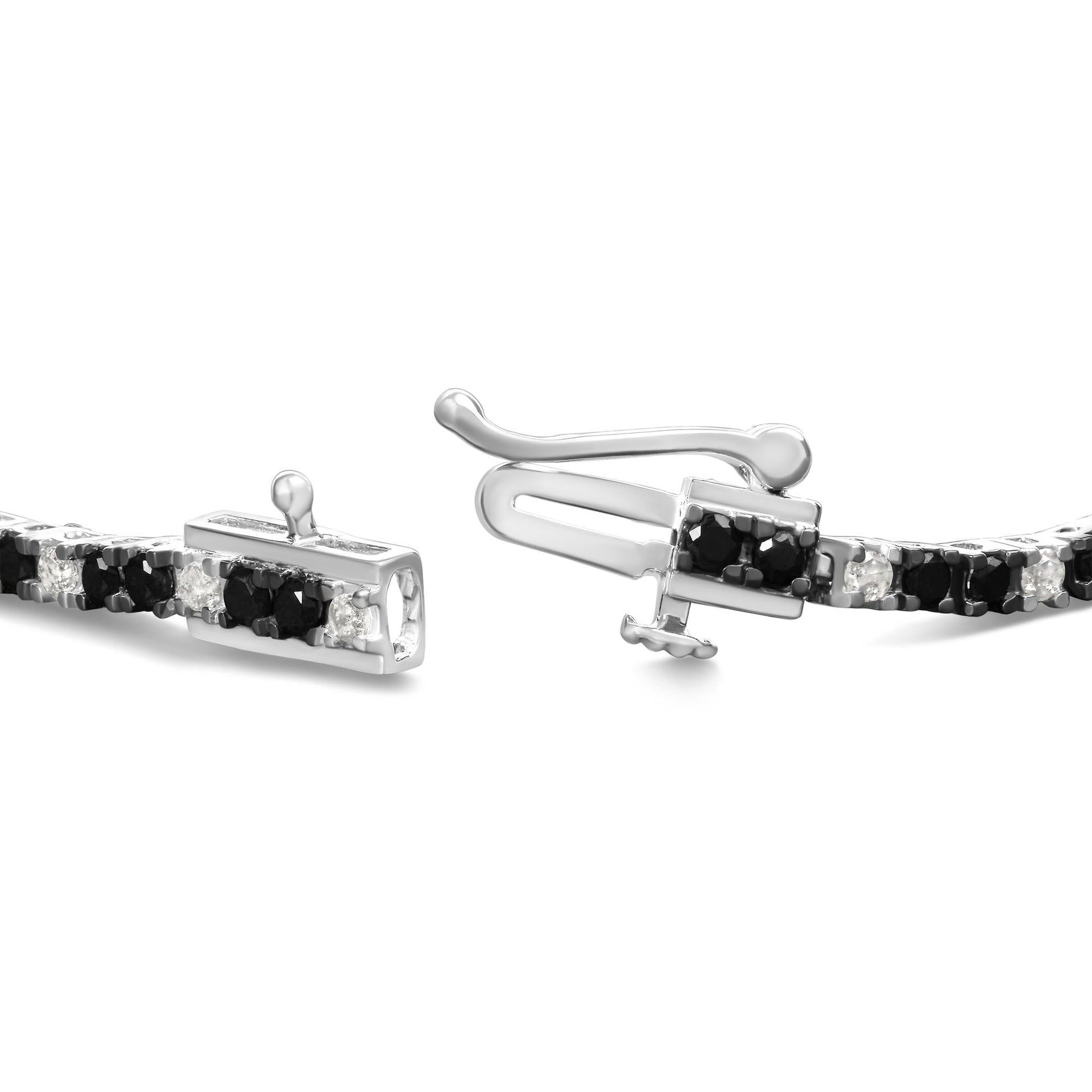 .925 Sterling Silver 2.0 Cttw Black and White Diamond Tennis Bracelet (I-J Color, I2-I3 Clarity) - 7' Inches