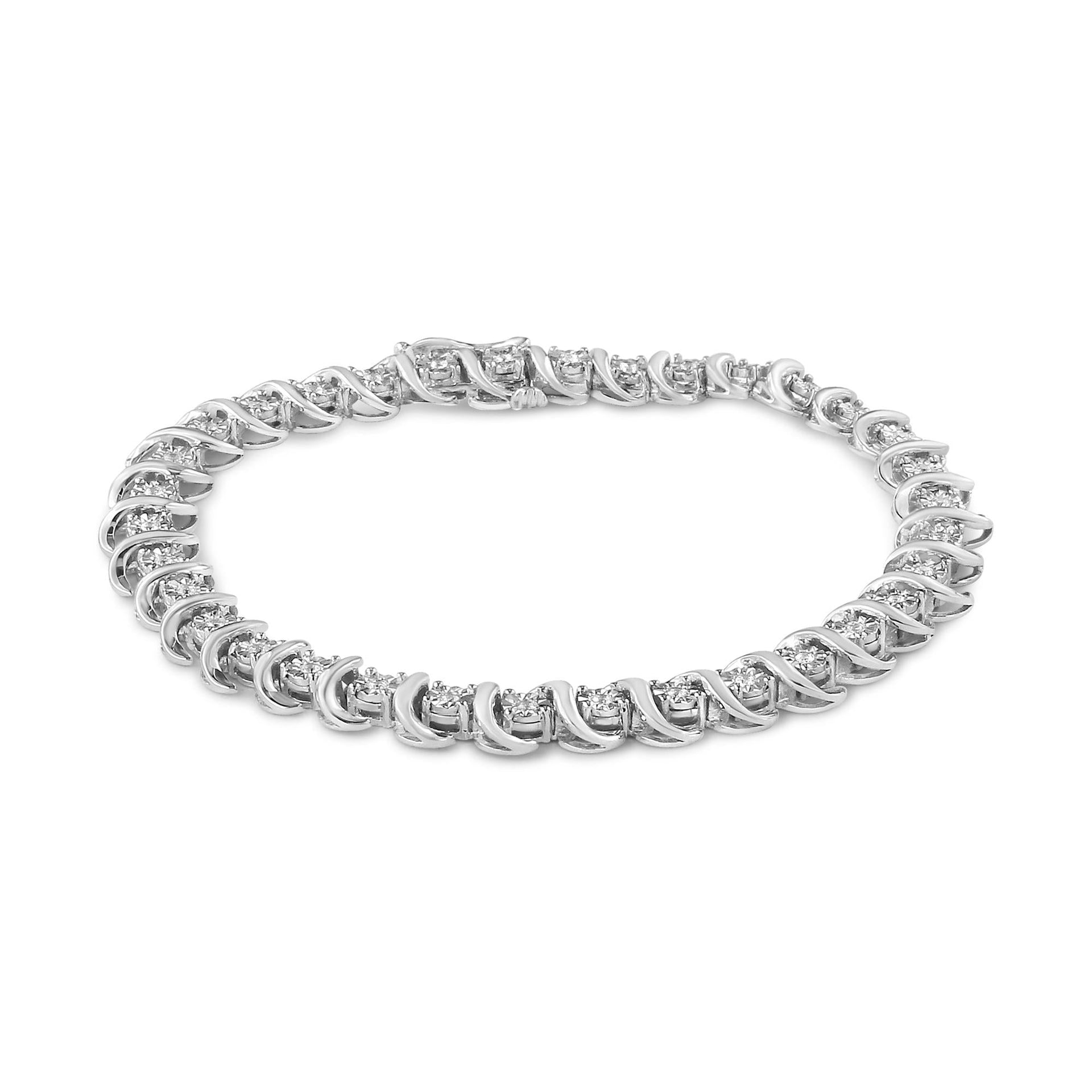.925 Sterling Silver 1/3 Cttw Miracle-Set Diamond 'S' Link Tennis Bracelet (I-J Color, I3 Clarity) - Size 7.25'