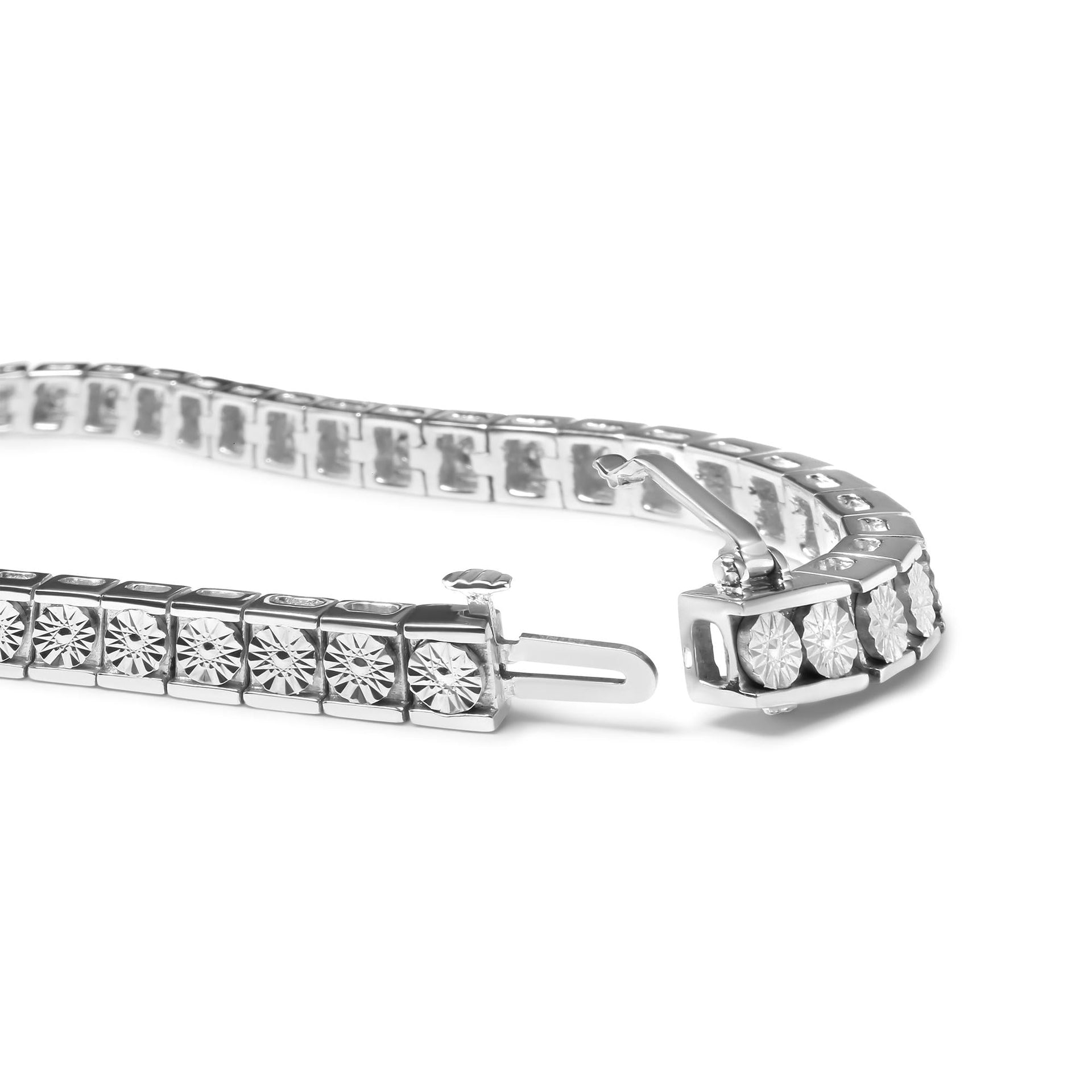 .925 Sterling Silver 1/4 Cttw Miracle Set Diamond and Bead Link 7.25' Tennis Bracelet (I-J Color, I2-I3 Clarity)
