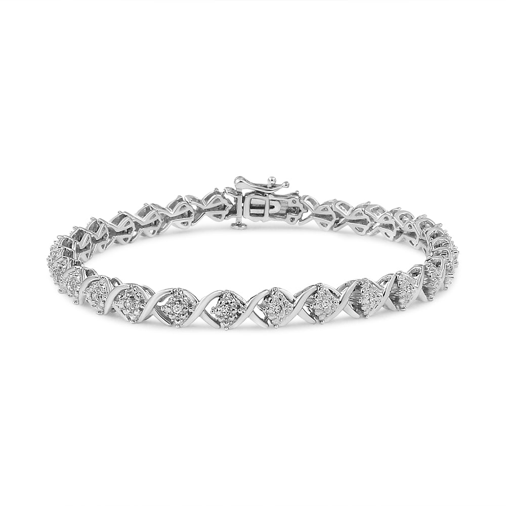 .925 Sterling Silver 1/4 Cttw Round-Cut Diamond 'X' Link Bracelet (I-J Color, I3 Clarity) - Size 7.25 '