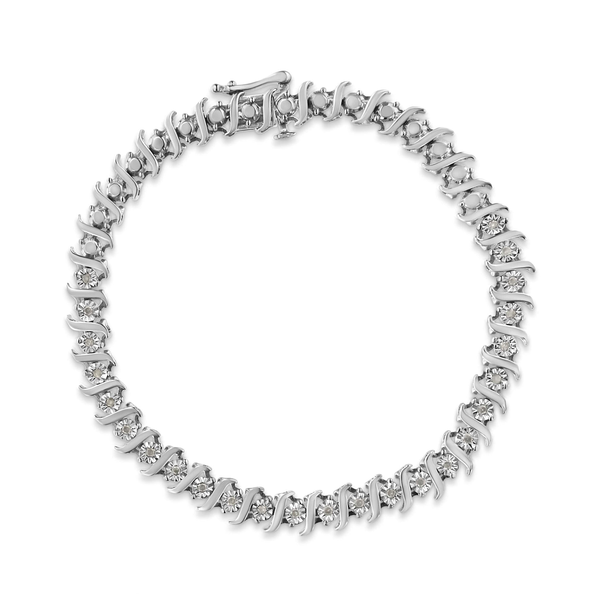 .925 Sterling Silver 1/4 Cttw Diamond Miracle-Set 'S' Link Tennis Bracelet (I-J Color, I3 Clarity) - Size 7.25' Inches