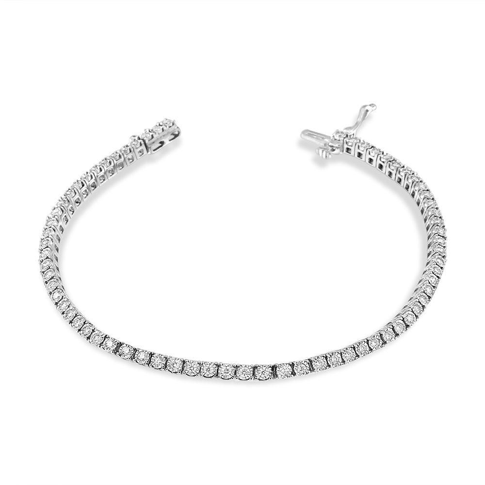 14K White Gold 1.0 Cttw Miracle Set Round-Cut Lab Grown Diamond Illusion Tennis Bracelet (F-G Color, VS2-SI1 Clarity) Size 7'