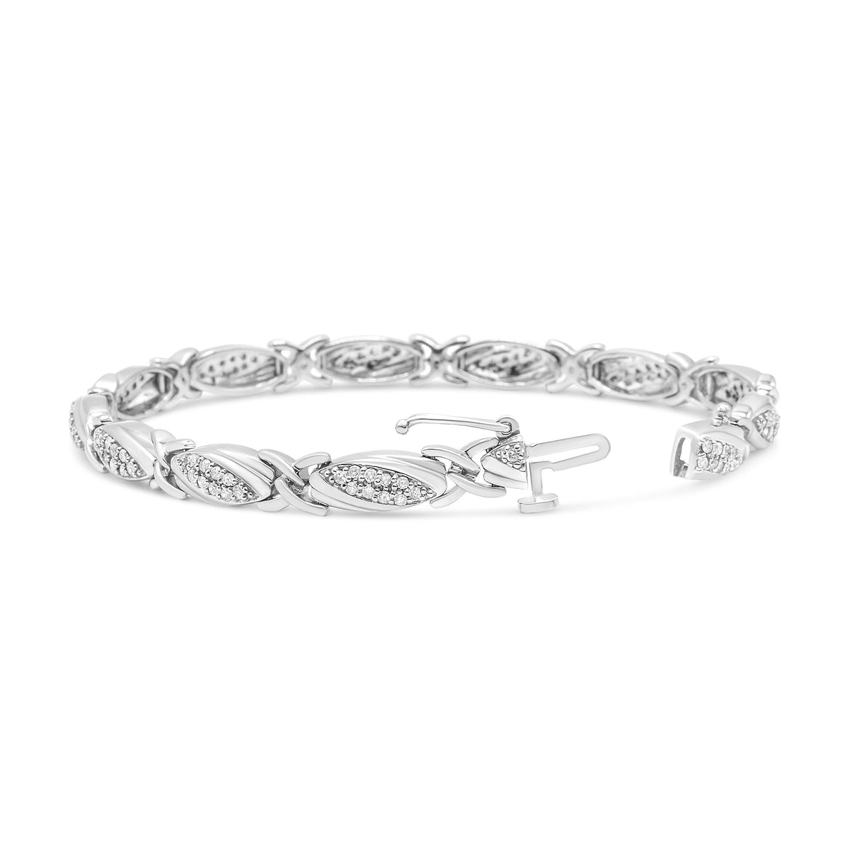 .925 Sterling Silver 1.00 Cttw Round Diamond X-Link Bracelet (I-J Color, I2-I3 Clarity) - Size 7.25'