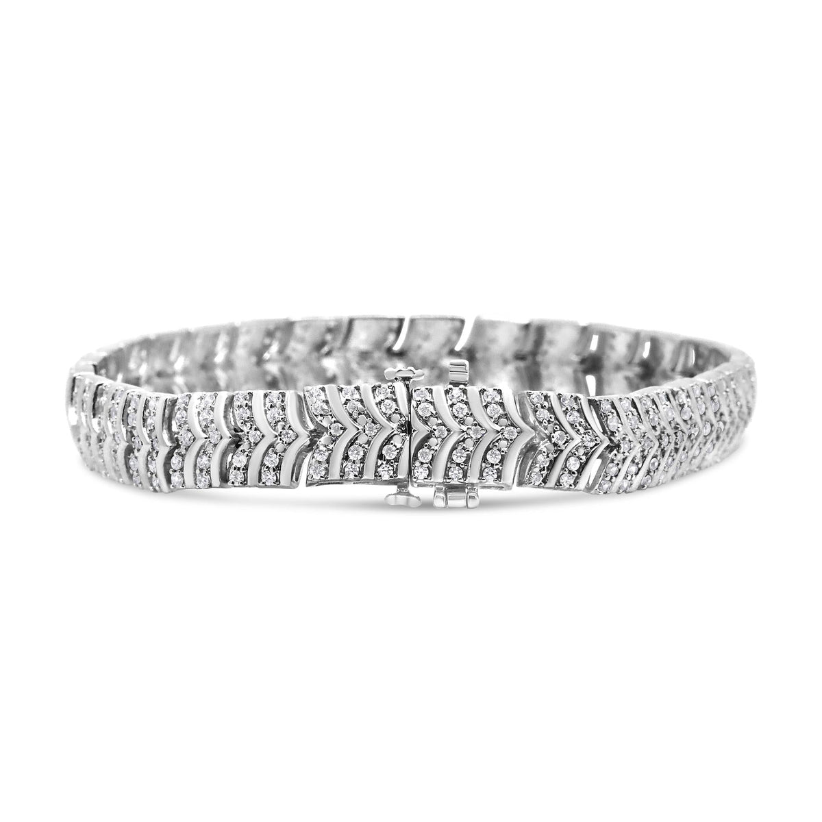 .925 Sterling Silver 3.00 Cttw Diamond Chevron Link Bracelet (I2-I3 Clarity, I-J Color) - Size 7.25'