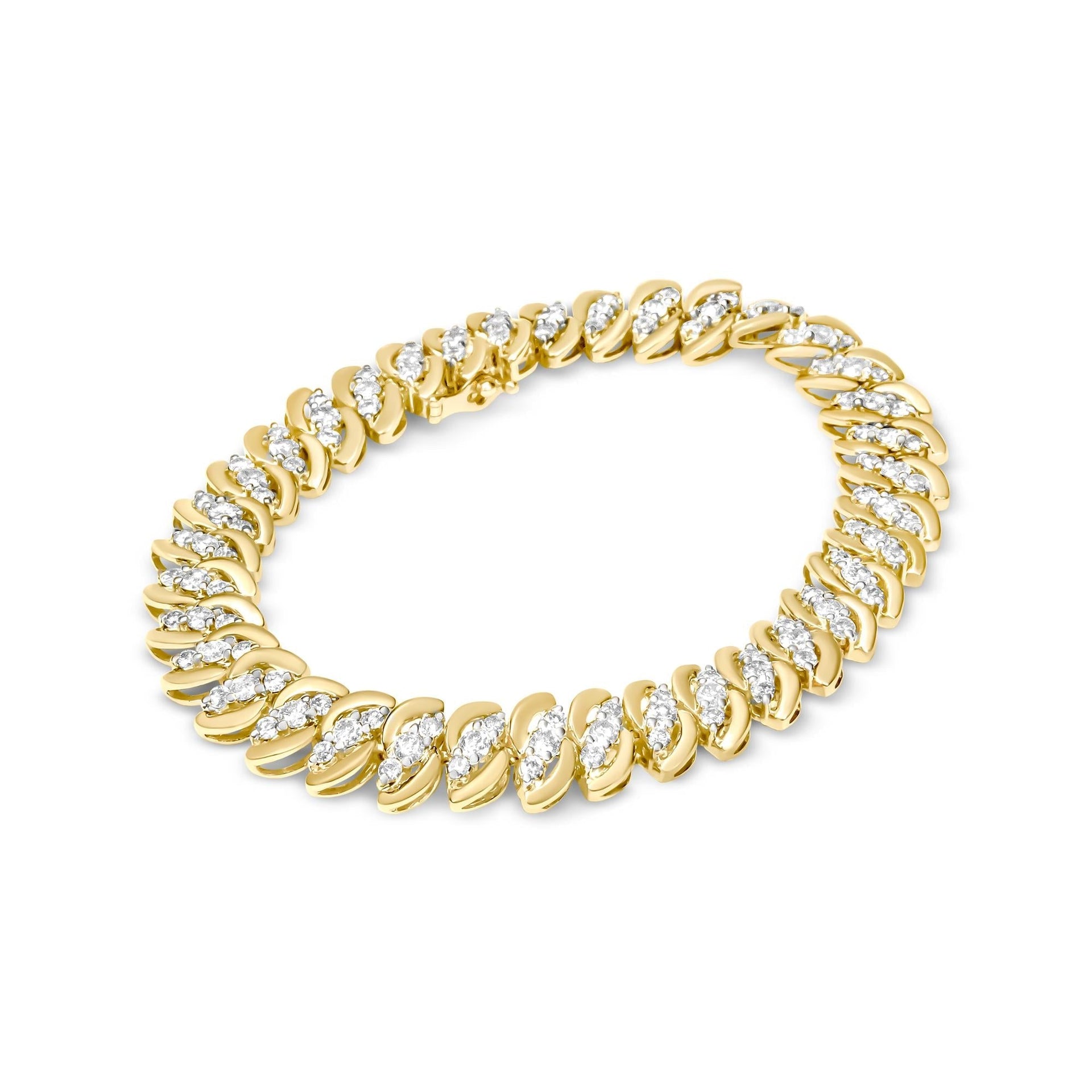 10K Yellow Gold 5.0 Cttw Diamond Double Row S-Link Cuban Bracelet (J-K Color, I2-I3 Clarity) - 7.25' Inches
