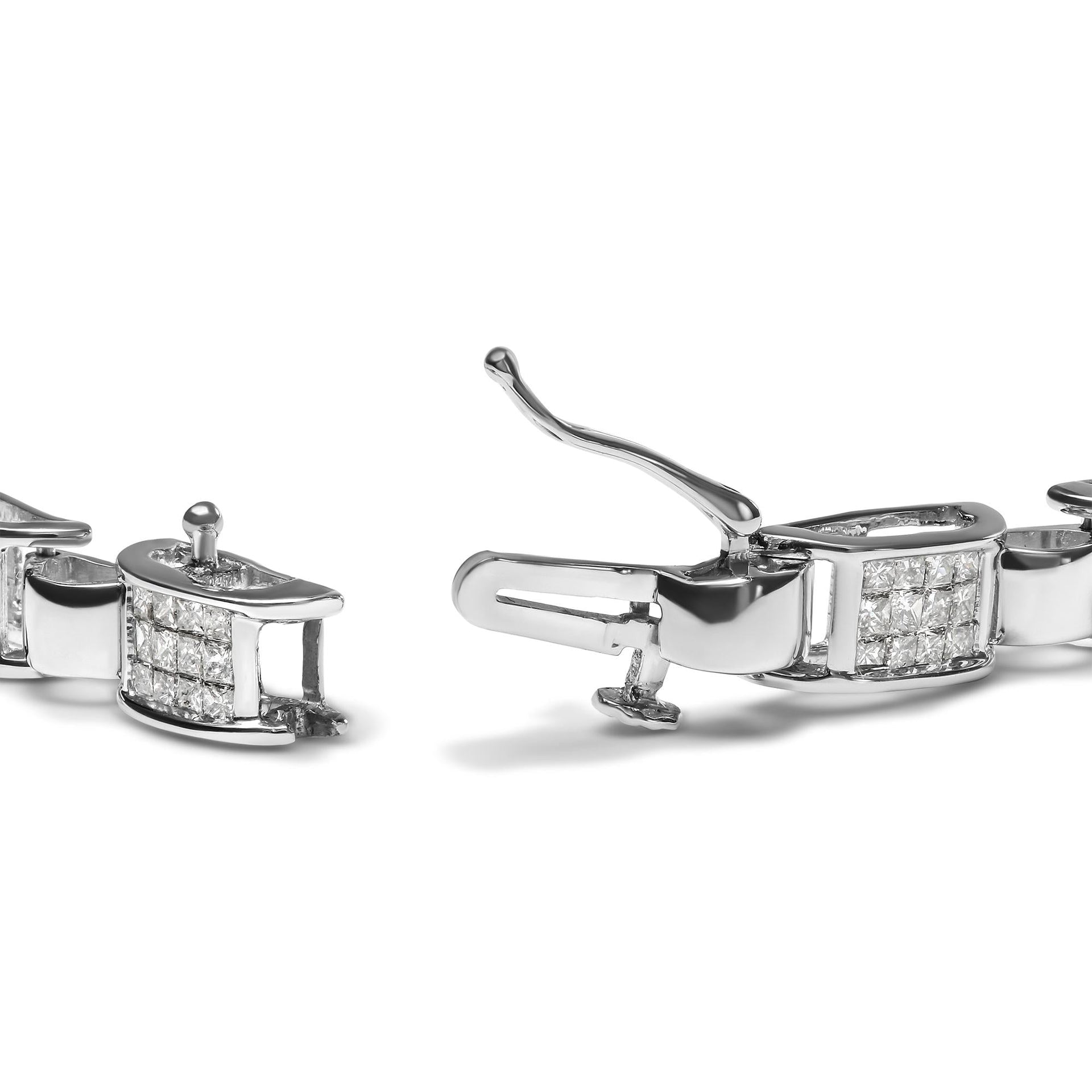 14K White Gold 2.00 Cttw Princess Diamond Invisible Set Link Bracelet (H-I Color, SI2-I1 Clarity) - 7'