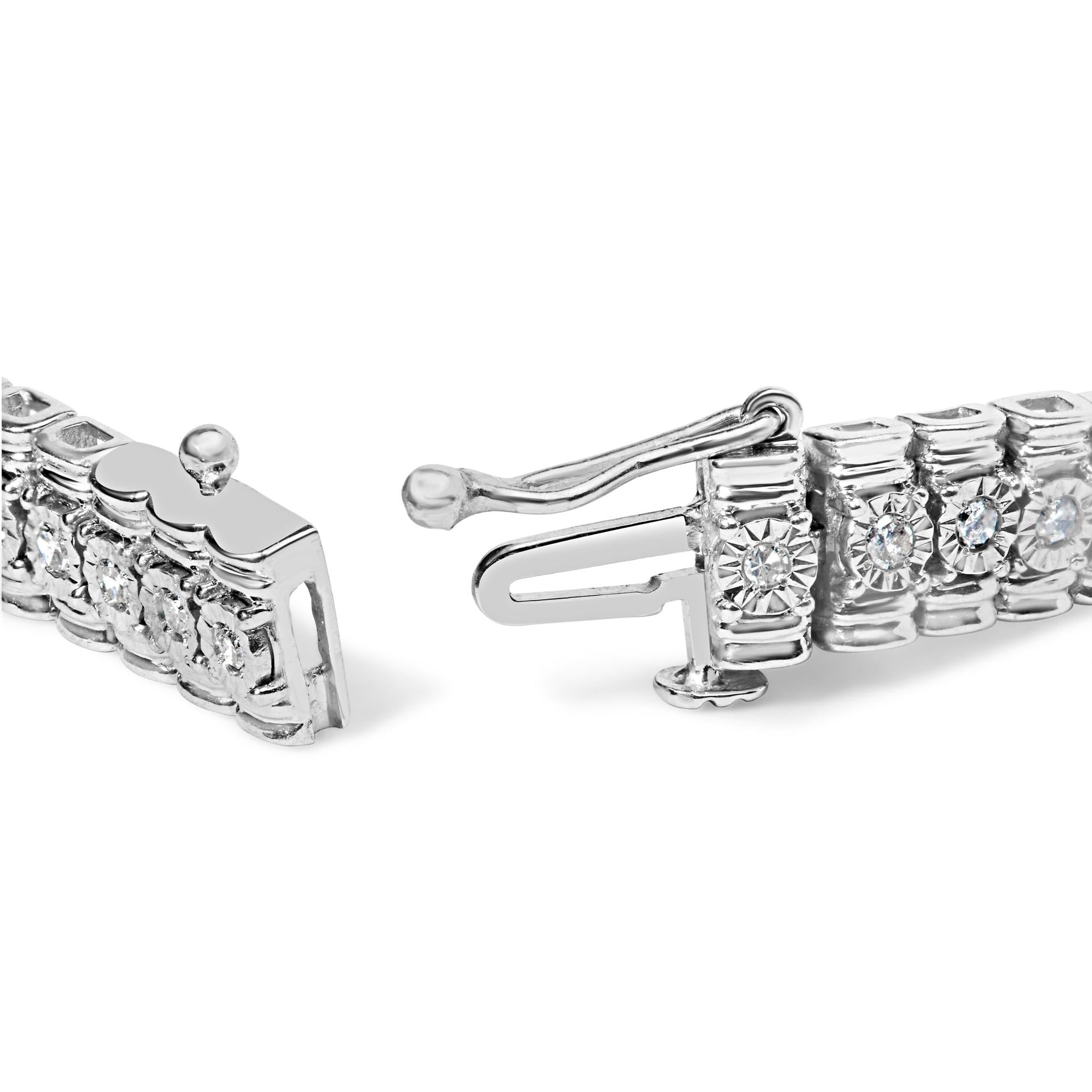 .925 Sterling Silver 1.0 Cttw Diamond Collar Line Link Bracelet (I-J Color, I1-I2 Clarity) - Size 7.25' Inches