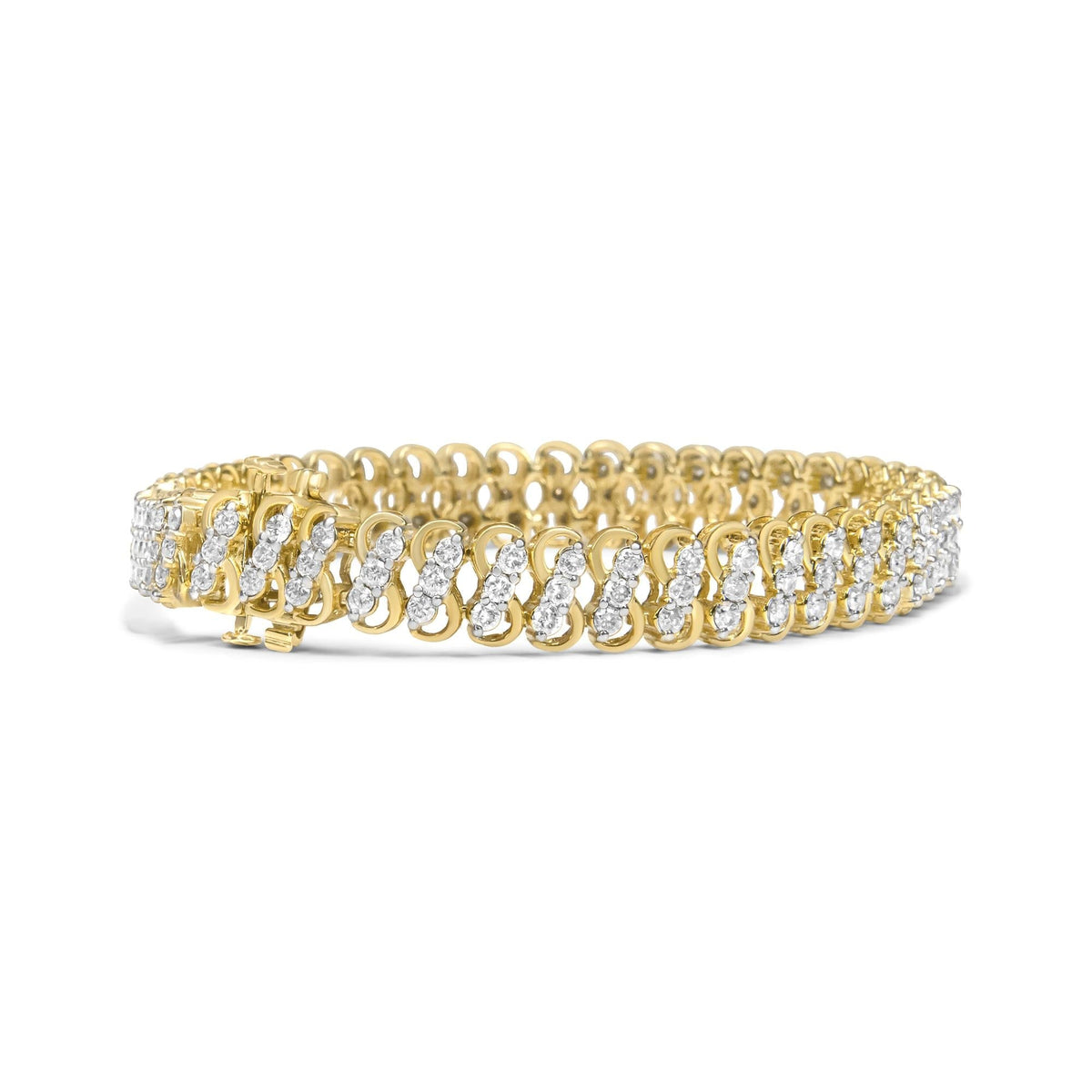 10K Yellow Gold 4.0 Cttw Diamond Triple Row Infinity 7' 'S' Link Tennis Bracelet (J-K Color, I2-I3 Clarity)
