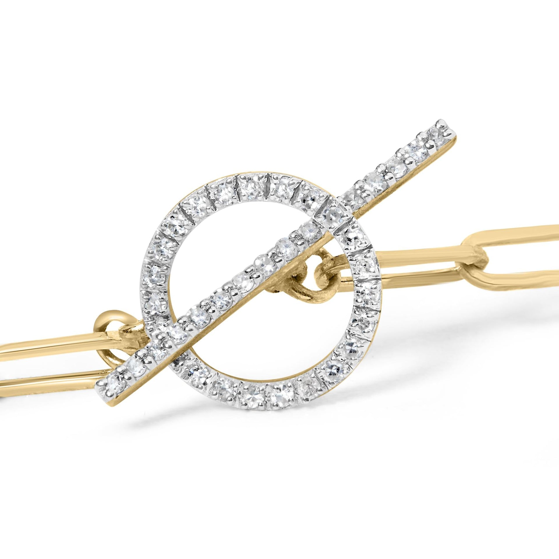14KT Yellow Gold 1/4ct Cttw Diamond Bar and Hoop Toggle Paperclip Chain Bracelet (I-J Color, I1-I2 Clarity) - 7.25'