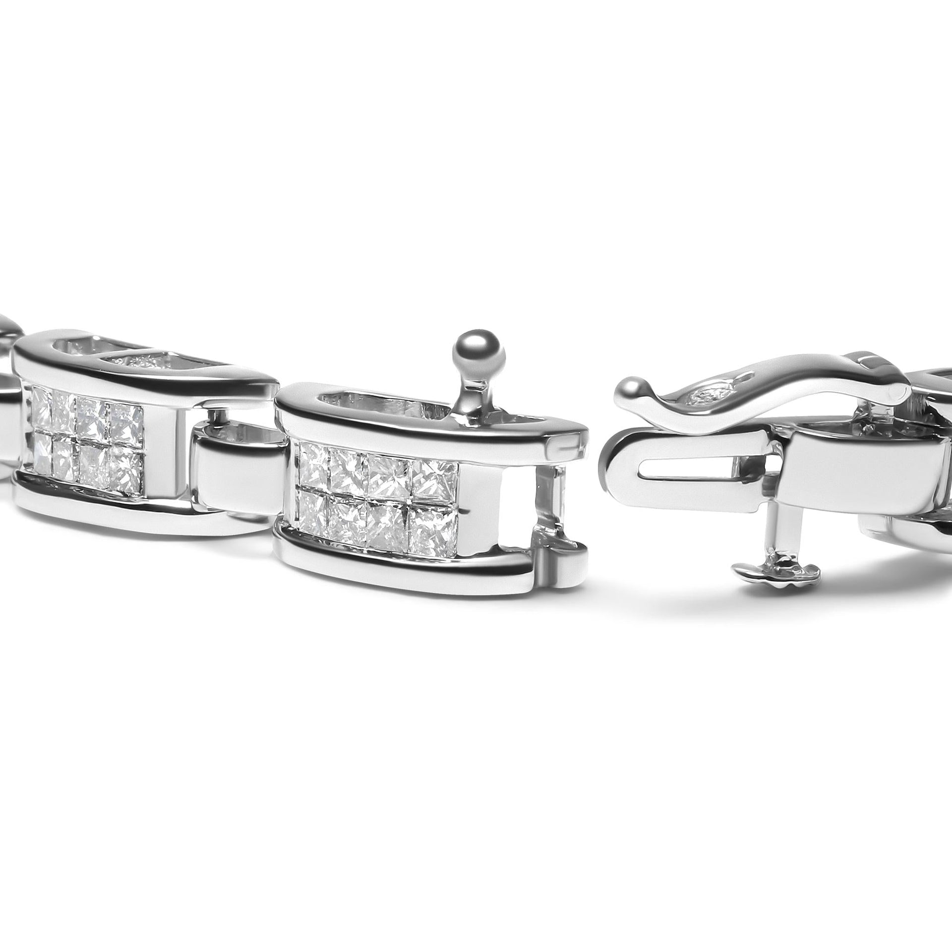 14K White Gold 3.0 Cttw Invisible Set Princess Cut Diamond Link and Buckle 7.25' Tennis Bracelet (I-J Color, I1-I2 Clarity)
