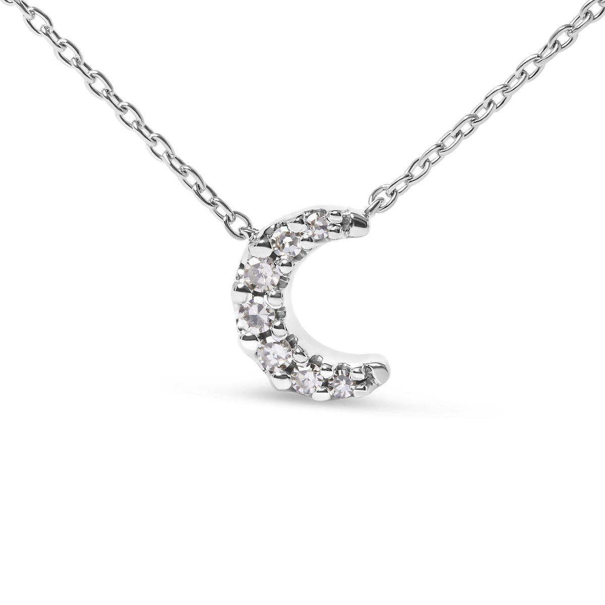 10K White Gold Diamond Accented Crescent Moon Shaped 18' Inch Pendant Necklace (H-I Color, I1-I2 Clarity)