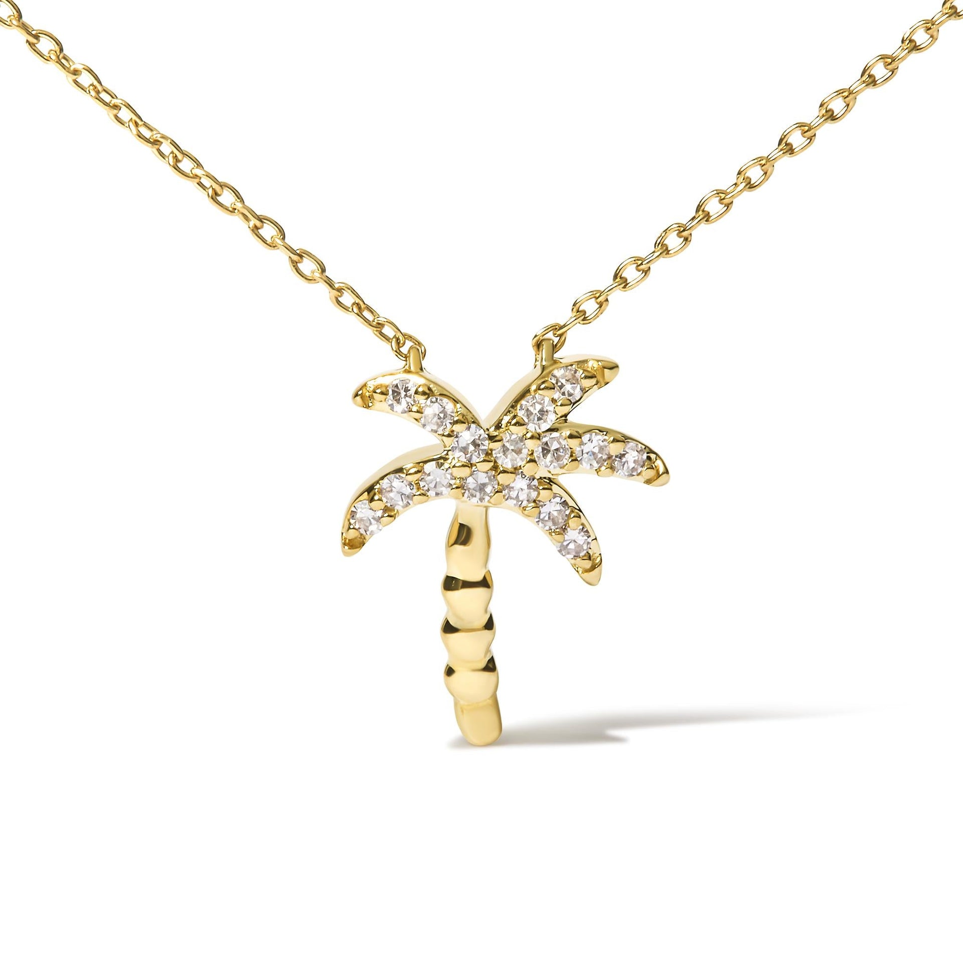 10K Yellow Gold 1/10 Cttw Round Diamond Palm Tree 18' Inch Pendant Necklace (H-I Color, I1-I2 Clarity)