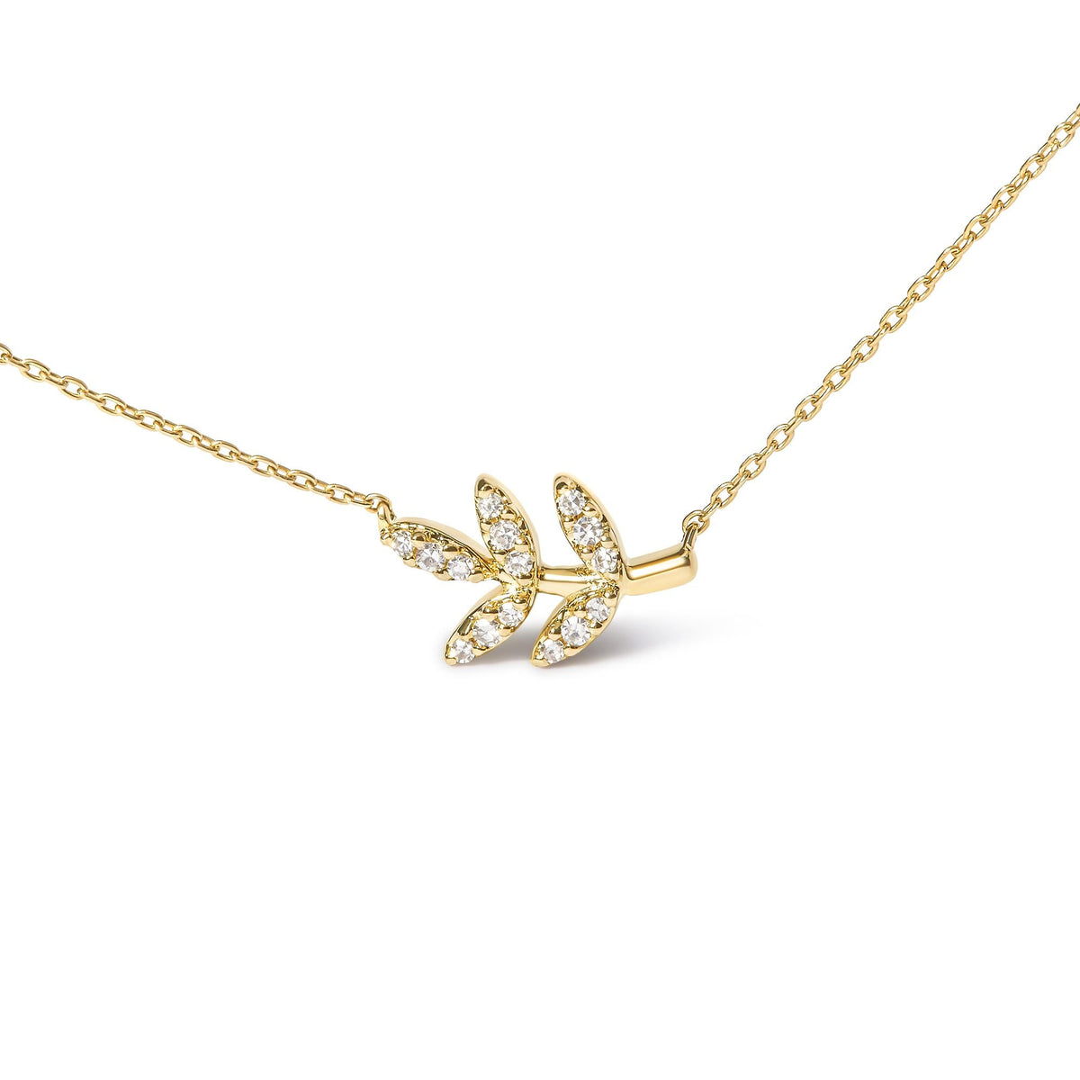 10K Yellow Gold 1/10 Cttw Diamond Leaf and Branch 18' Pendant Necklace (H-I Color, I1-I2 Clarity)