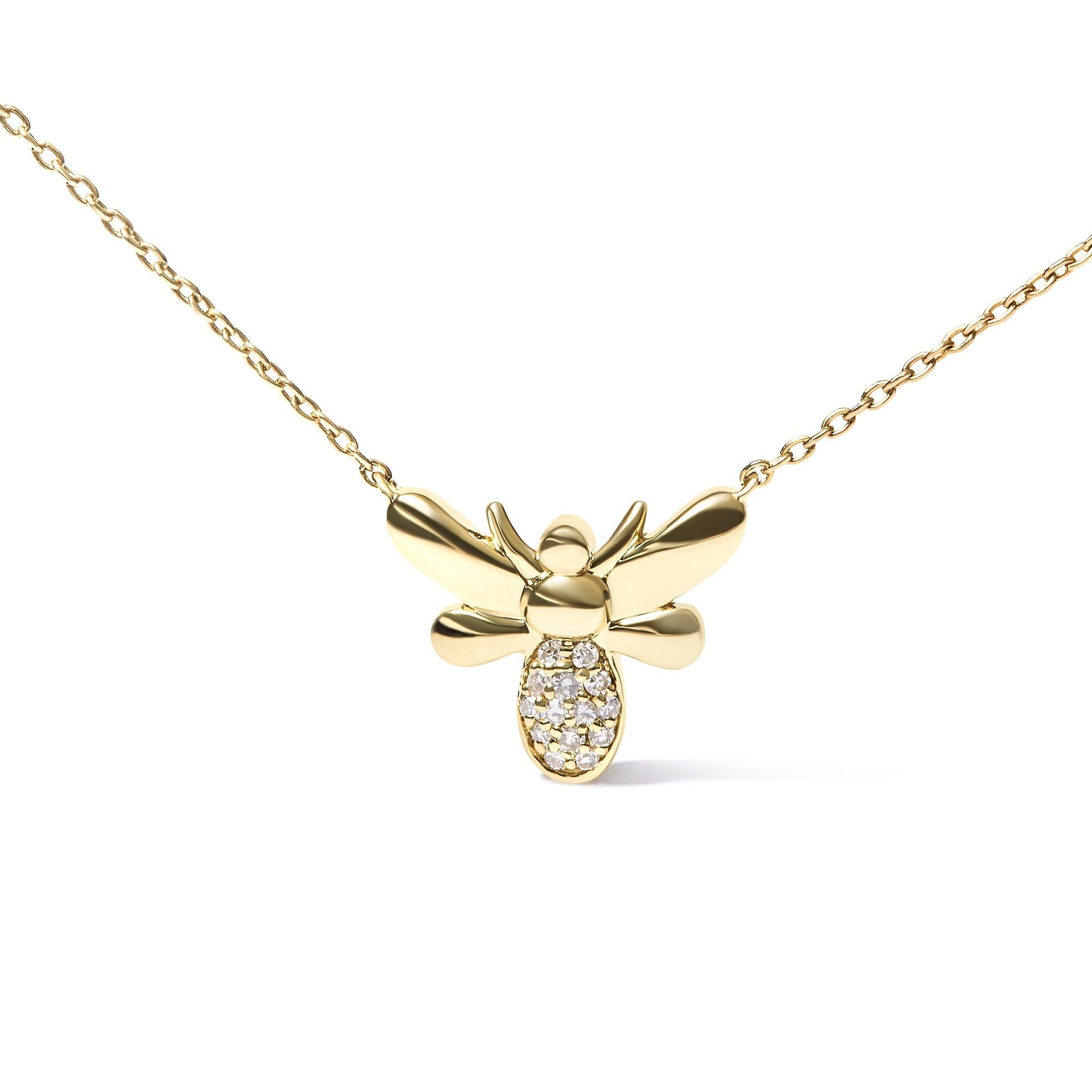 10K Yellow Gold Diamond Accented Bumble Bee Pendant 18' Inch Necklace (H-I Color, I1-I2 Clarity)