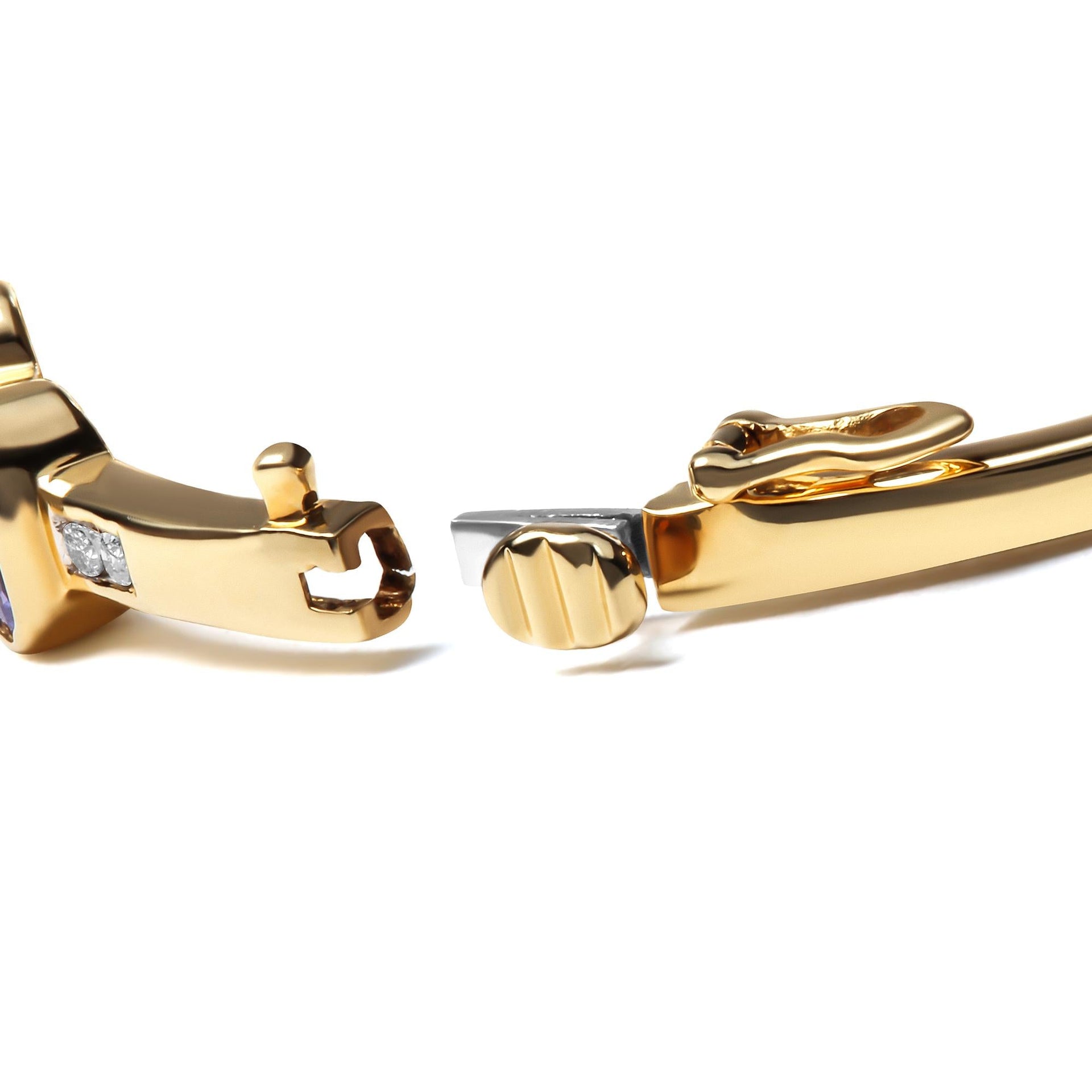 14K Yellow Gold 1/3 Cttw Round-Cut Diamond and 5MM Oval-Cut Blue Tanzanite Gemstone Bangle Bracelet (H-I Color, I1-I2 Clarity) - Size 7' Inches