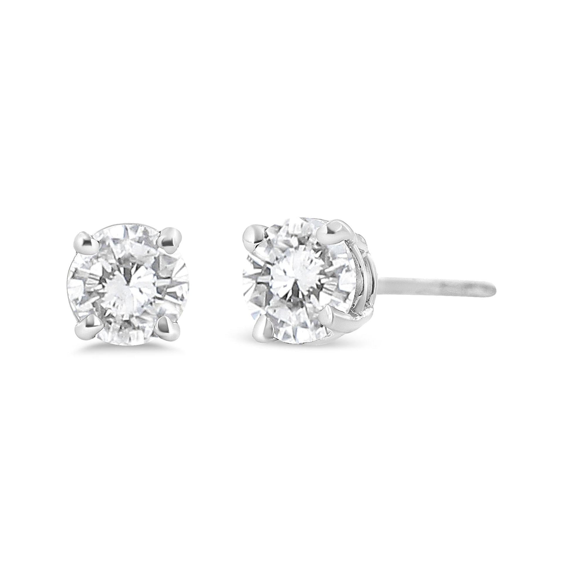 14K White Gold 3/4 Cttw Lab Grown Diamond 4-Prong Classic Stud Earrings (F-G Color, VS2-SI1 Clarity)