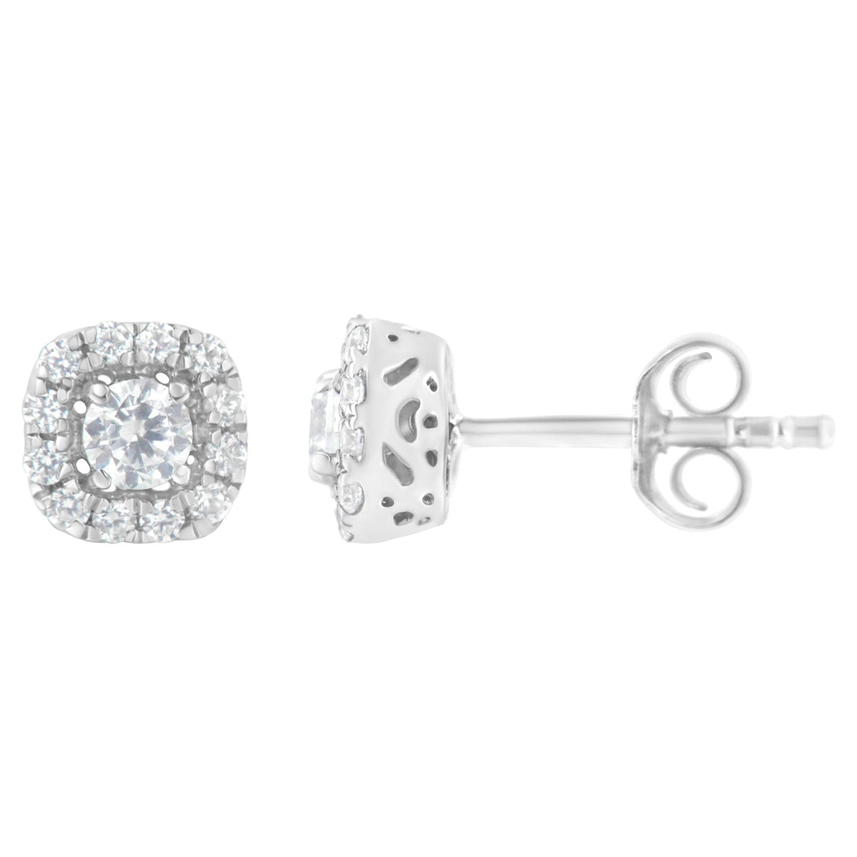 .925 Sterling Silver 1/2 cttw Brilliant Round-Cut Diamond Solitaire with Halo Stud Earring (I-J, I2-I3)
