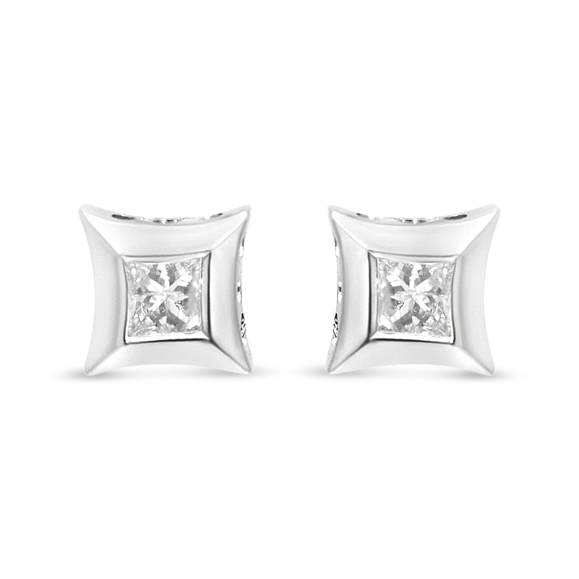 10K White Gold 1/3 Cttw Invisible Set Style Princess-Cut Diamond Stud Earrings (H-I Color, SI2-I1 Clarity)
