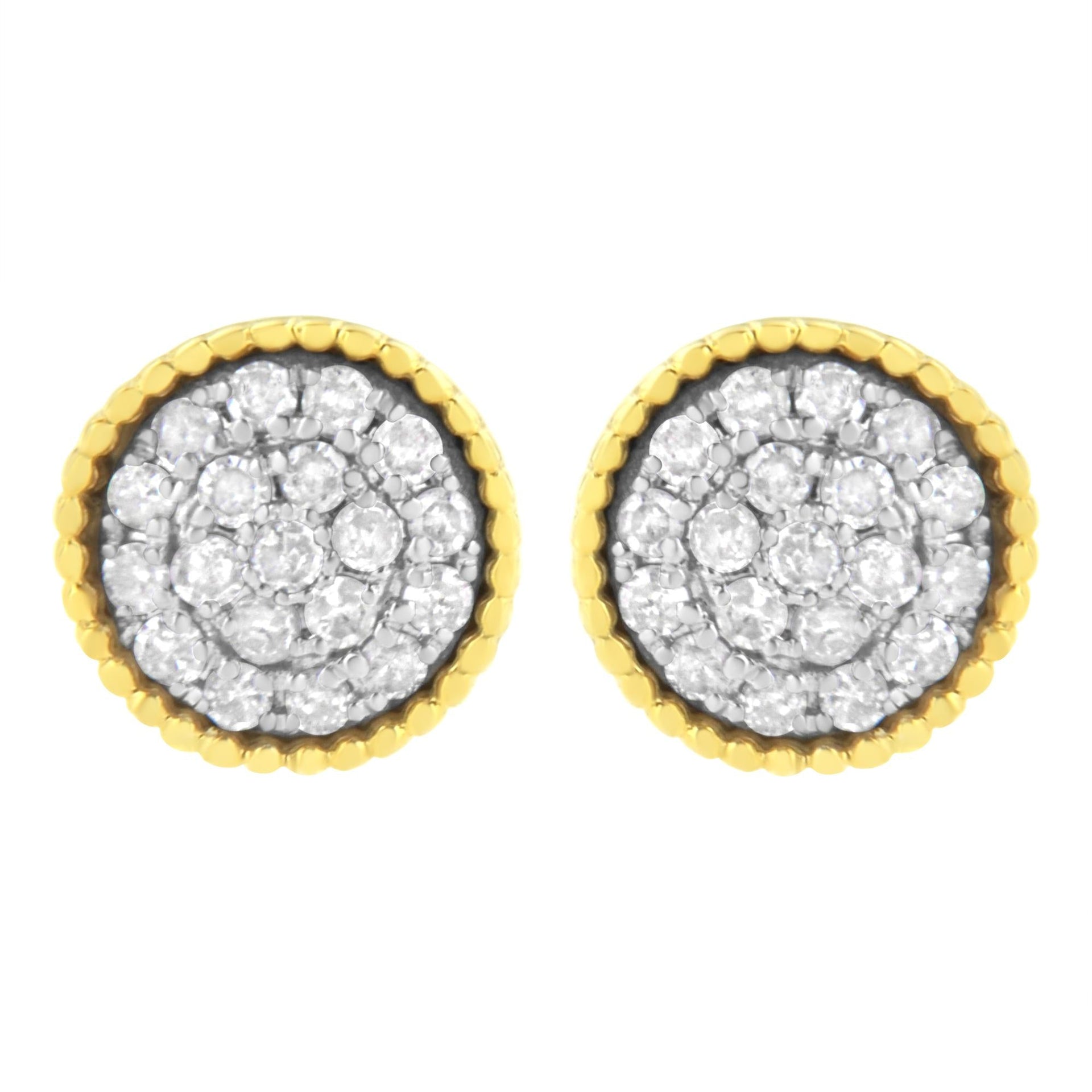 10K Yellow Gold Plated .925 Sterling Silver 1/2 cttw Diamond Floral Cluster Milgrained Stud Earring (I-J Color, I2-I3 Clarity)