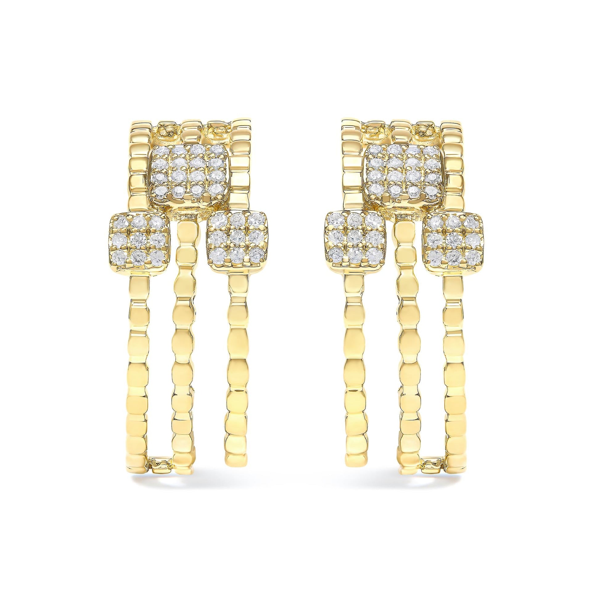 14K Yellow Gold Plated .925 Sterling Silver 1/4 Cttw Diamond Multi-Dimensional Link Dangle Stud Earrings (H-I Color, I1-I2 Clarity)