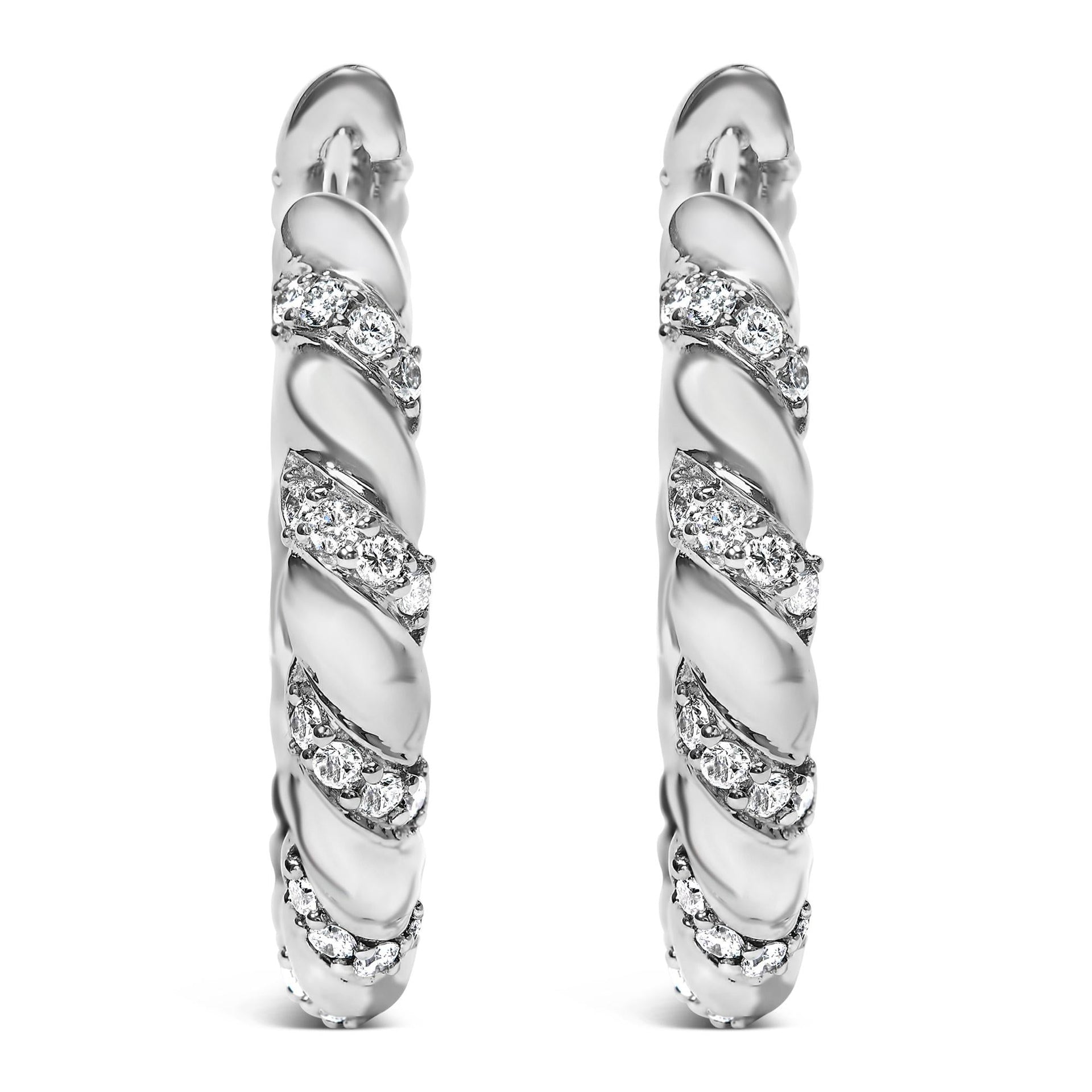 14K White Gold 1 1/5 Cttw Lab Grown Diamond Swirl Design 1' Inch Hoop Earrings (F-G Color, VS1-VS2 Clarity)