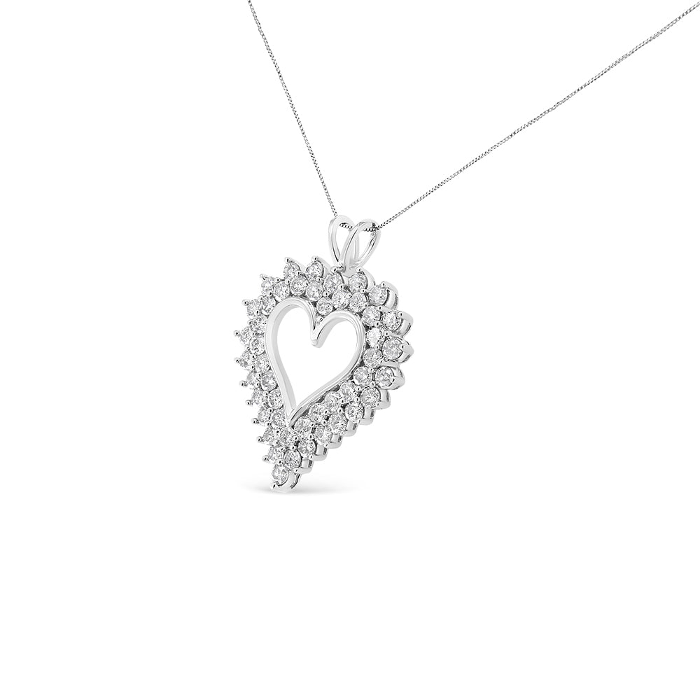 .925 Sterling Silver 4 Cttw Round-Cut Double Row Composite Diamond Heart 18' Pendant Necklace (K-L Color, I1-I2 Clarity)