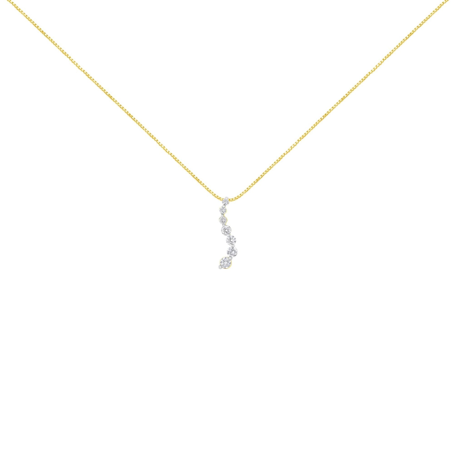 AGS Certified 14K Yellow Gold 2.0 Cttw Baguette and Brilliant Round-Cut Diamond Journey 18' Pendant Necklace (F-G Color, I1-I2 Clarity)