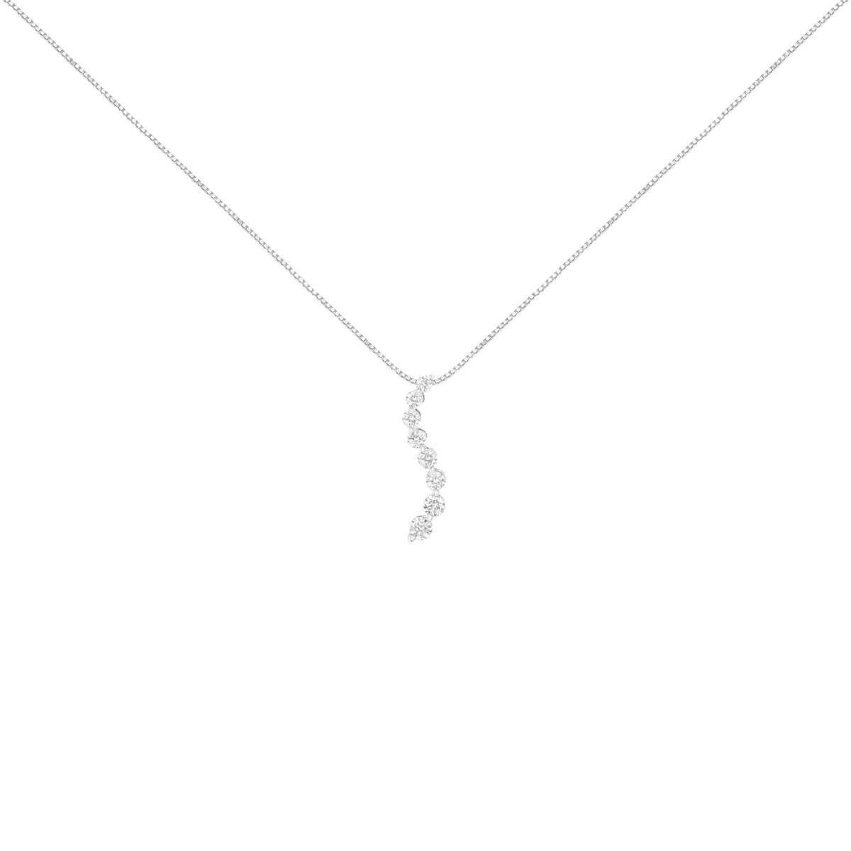 AGS Certified 14k White Gold 3.0 Cttw Baguette and Brilliant Round-Cut Diamond Journey 18' Pendant Necklace (K-L Color, I1-I2 Clarity)