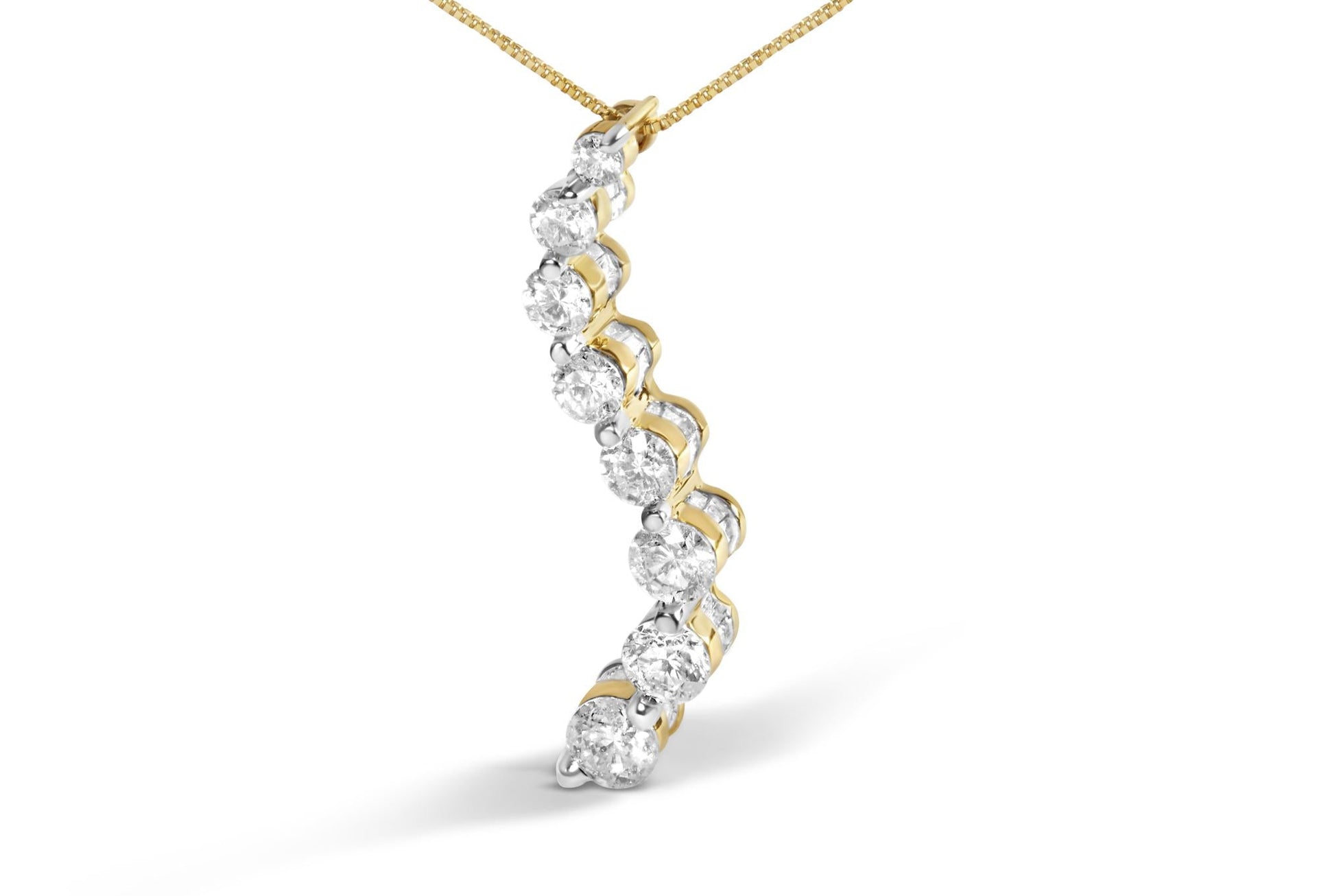 AGS Certified 14K Yellow Gold 3.0 Cttw Baguette and Brilliant Round-Cut Diamond Journey 18' Pendant Necklace (F-G Color, I1-I2 Clarity)