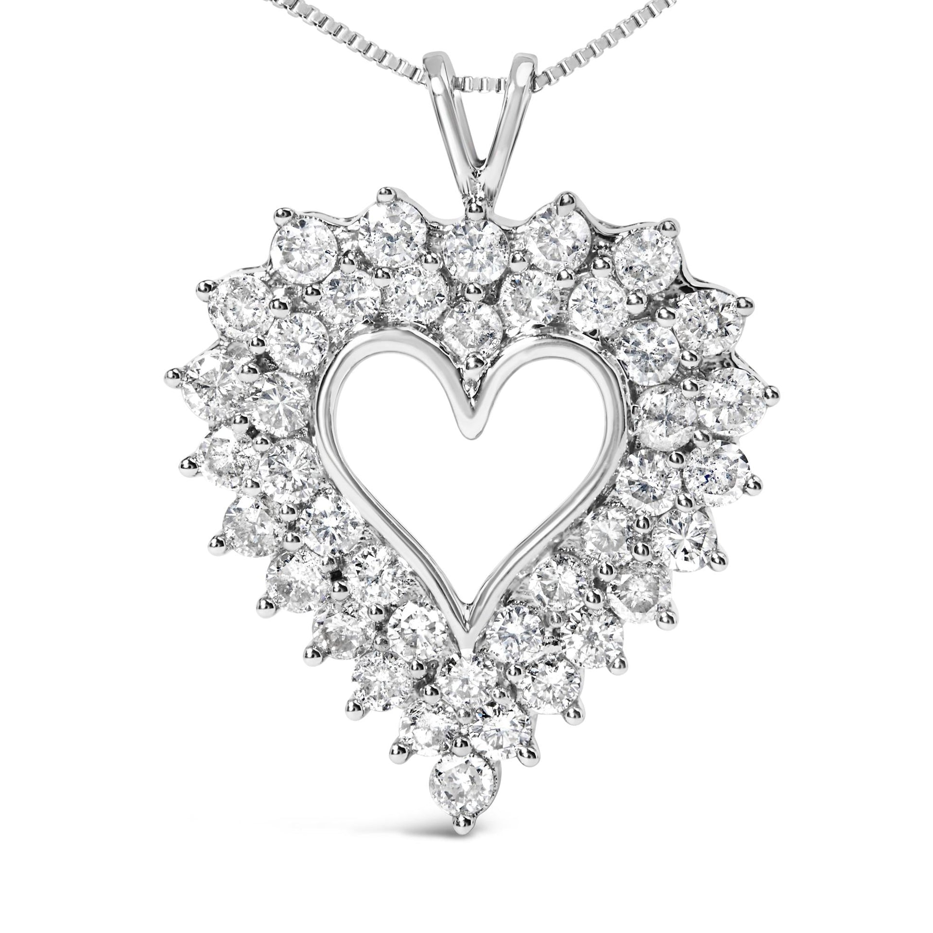 925 Sterling Silver 4.0 Cttw Diamond Two Row Open Heart 18' Pendant Necklace (I-J Color, I2-I3 Clarity)