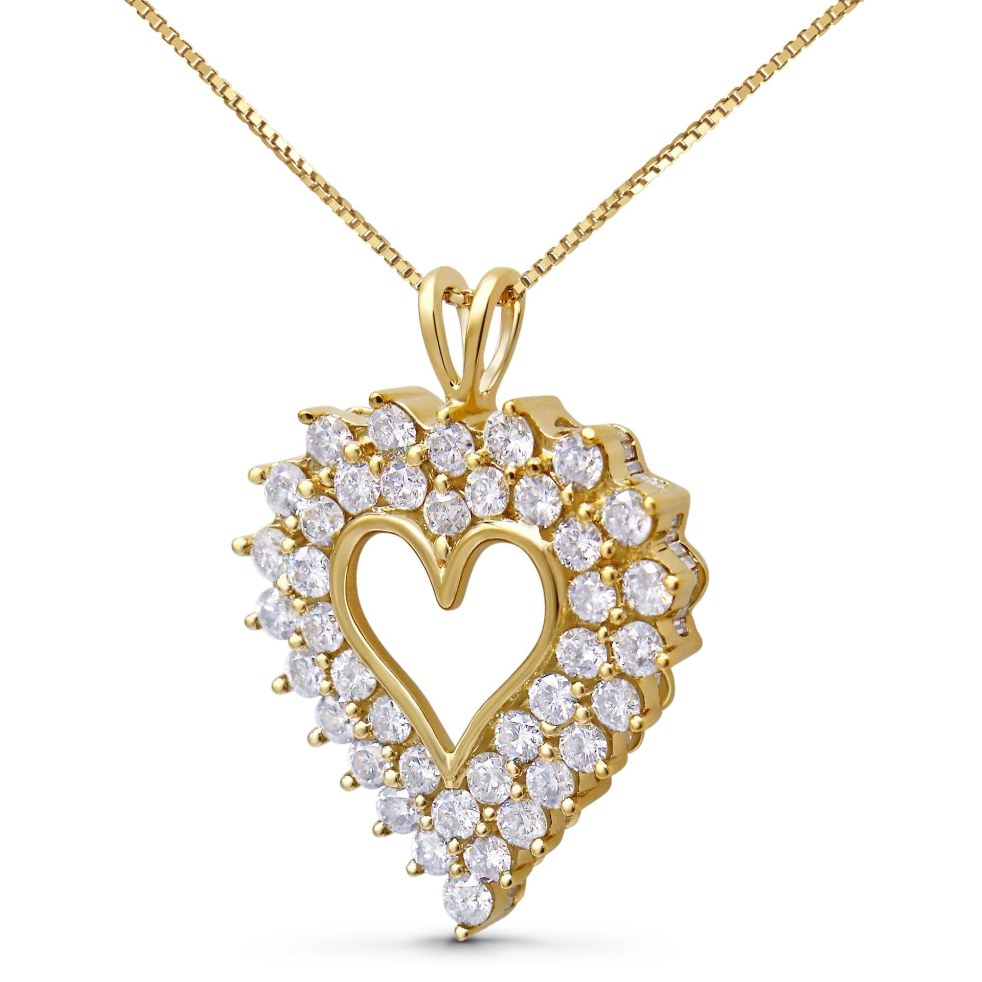 14K Yellow Gold Plated .925 Sterling Silver 4.0 Cttw Diamond Two Row Open Heart 18' Pendant Necklace (K-L Color, I1-I2 Clarity)