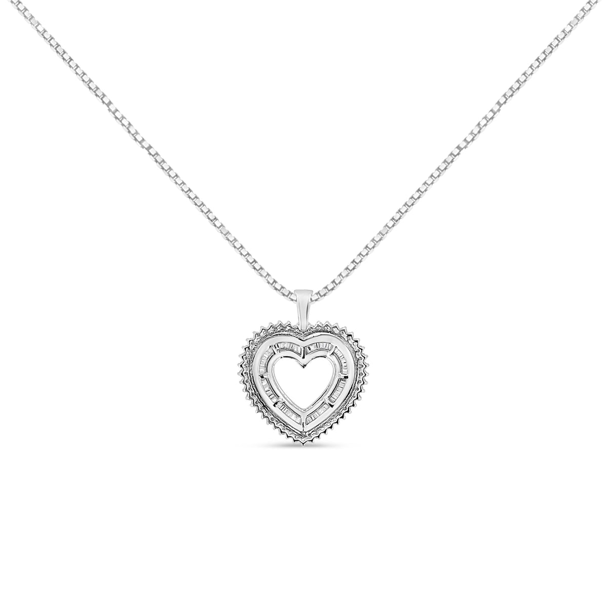 .925 Sterling Silver 1.0 Ctw Diamond Shadow Open Heart Halo 18' Pendant Necklace (I-J Color, I1-I2 Clarity)