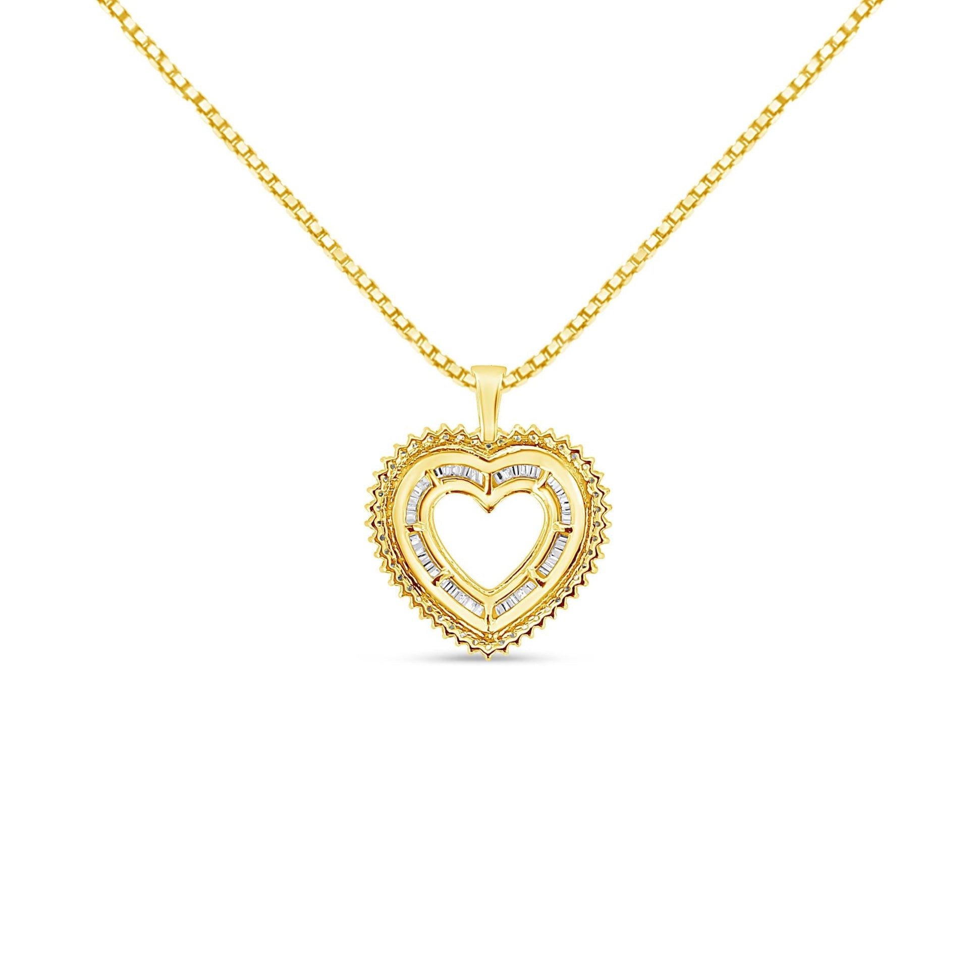 14K Yellow Gold Plated .925 Sterling Silver 1.0 Cttw Round and Baguette-Cut Diamond Composite Hearth 18' Pendant Necklace (I-J Color, I1-I2 Clarity)