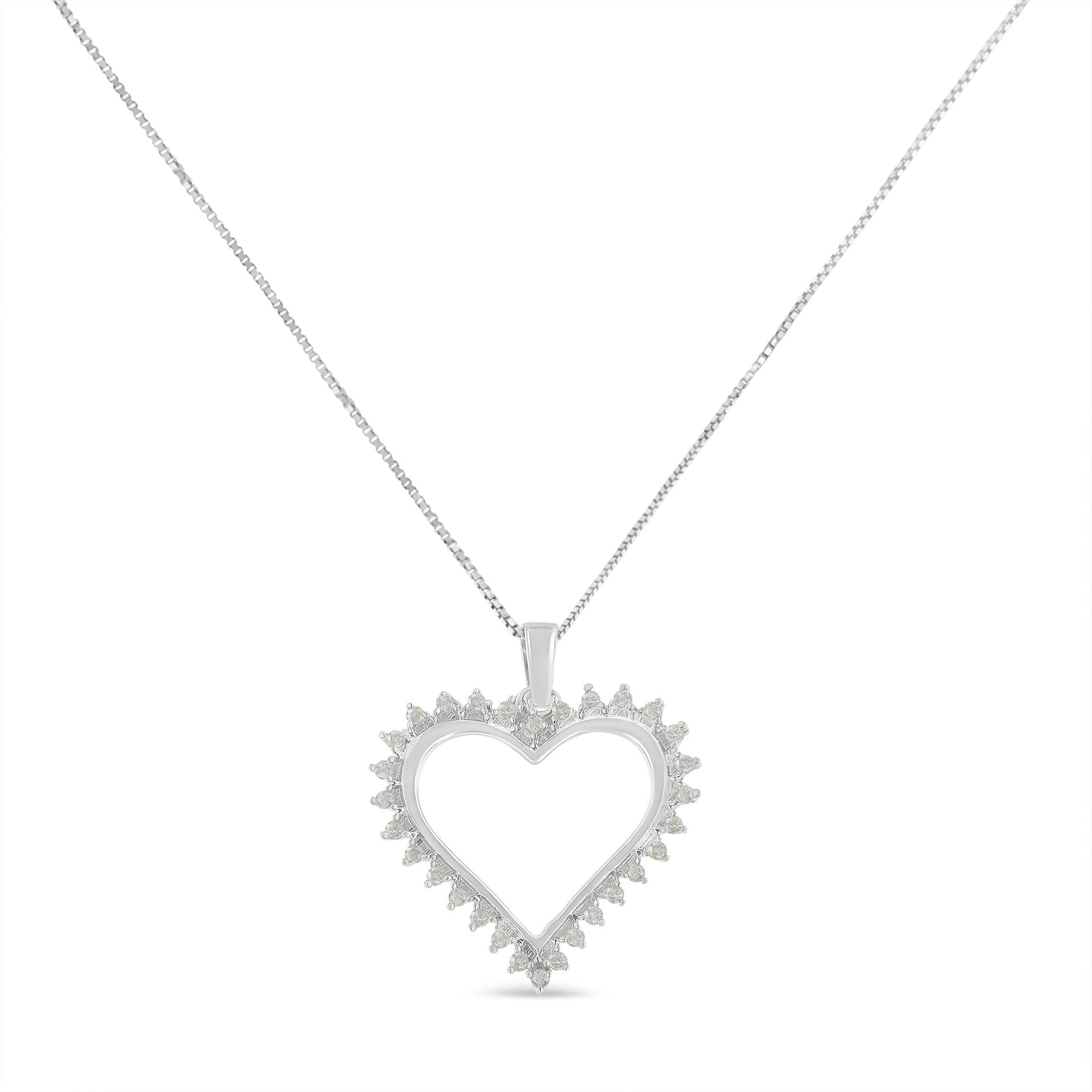 .925 Sterling Silver 1/4 cttw 3-Prong Diamond Open Heart 18' Pendant Necklace (I-J Color, I3 Clarity)