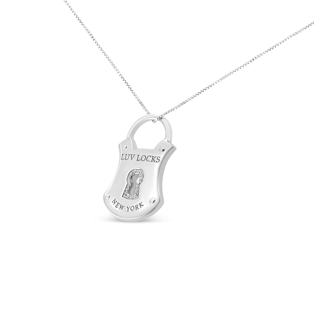 .925 Sterling Silver 1/10 Cttw Diamond Lock Pendant 18' Necklace (H-I Color, I1-I2 Clarity)