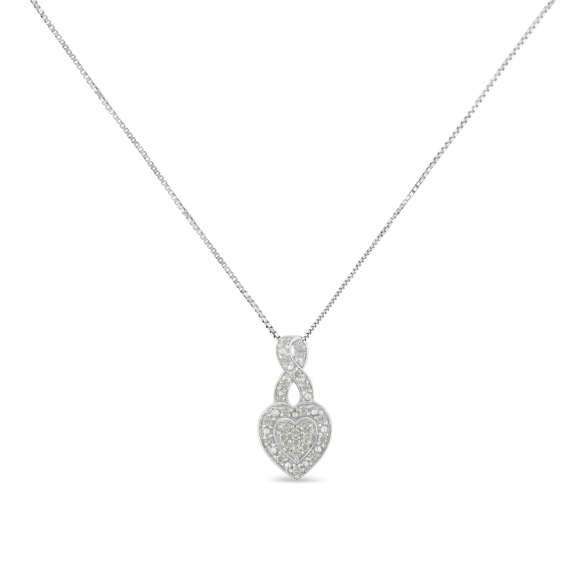 .925 Sterling Silver 1/3 Cttw Diamond Awareness Ribbon Halo Heart 18' Pendant Necklace (I-J Color, I2-I3 Clarity)