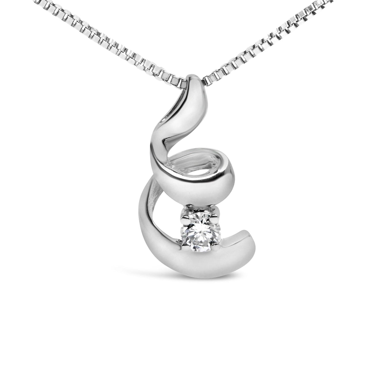 10K White Gold 1/10 Cttw Diamond Solitaire Spiral 18' Pendant Necklace (I-J Color, I2-I3 Clarity)