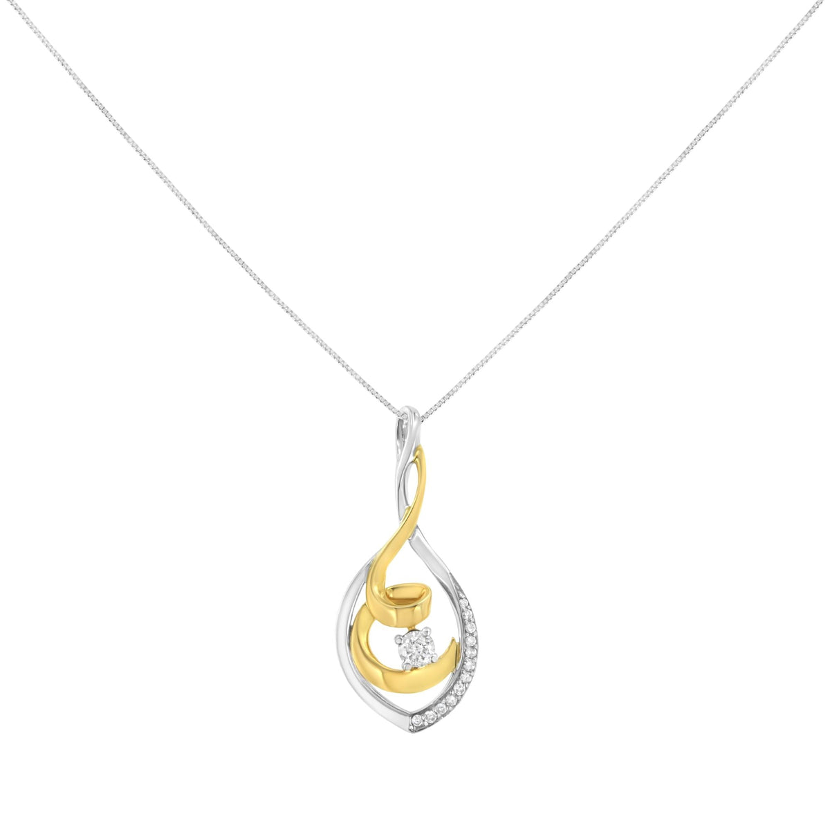 10K Two-Tone Yellow & White Gold 1/4 Cttw Brilliant-Cut Round Diamond Spiral Link 18' Pendant Necklace (I-J Color, I2-I3 Clarity)