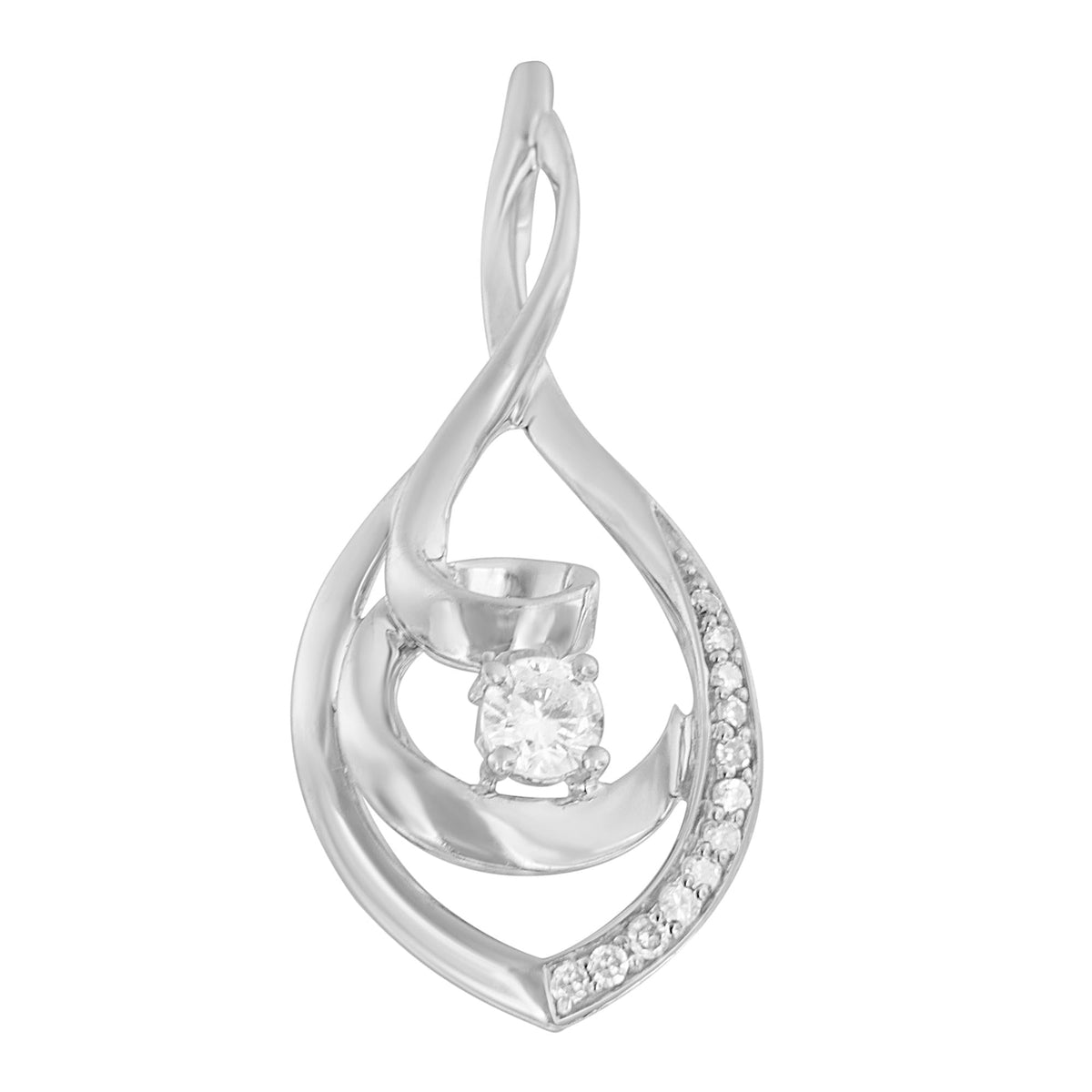 10K White Gold 1/4 Cttw Brilliant-Cut Round Diamond Spiral Link 18' Pendant Necklace (I-J Color, I2-I3 Clarity)
