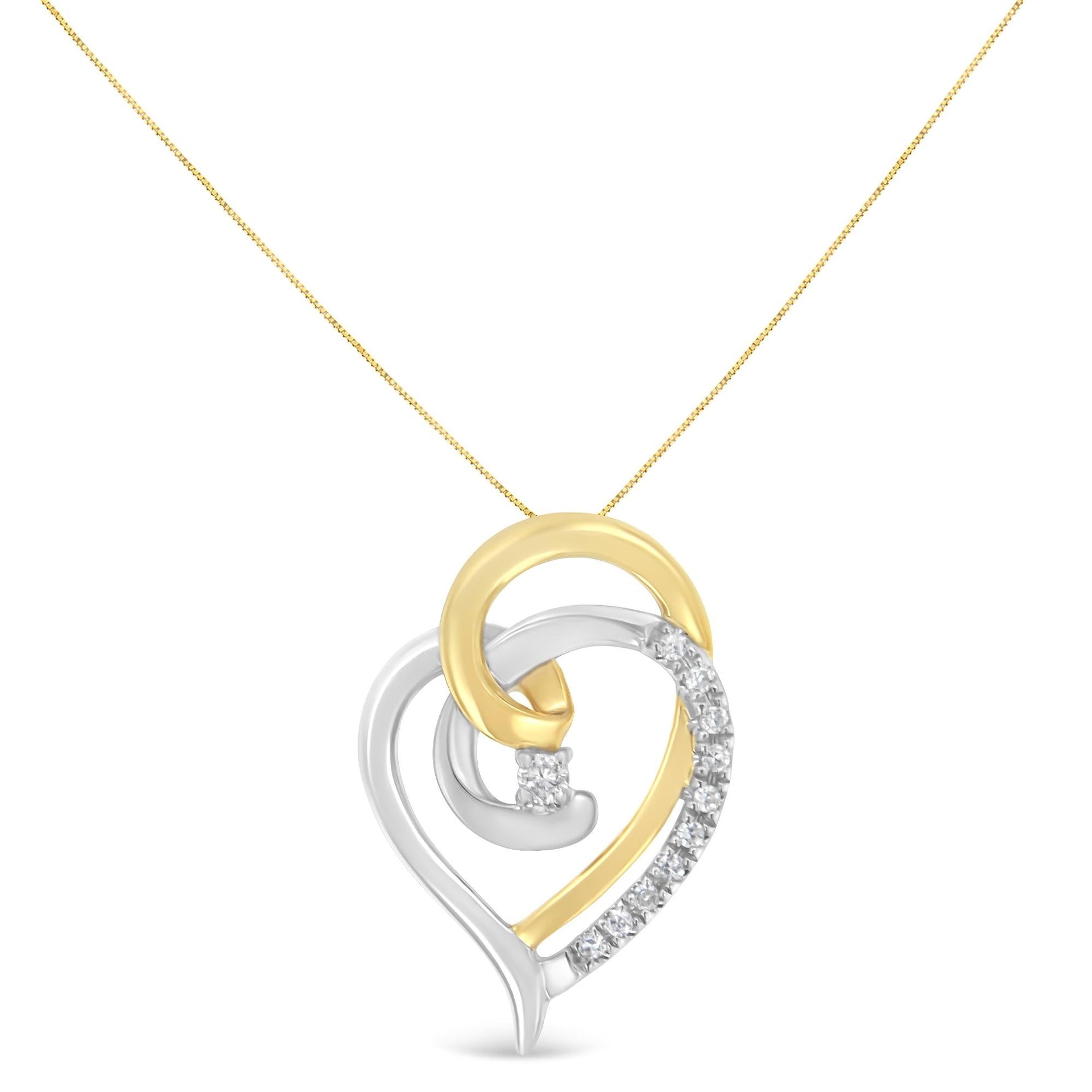 10K Yellow and White Gold Diamond Accent Open Double Heart Spiral Curl 18' Pendant Necklace (J-K Color, I2-I3 Clarity)