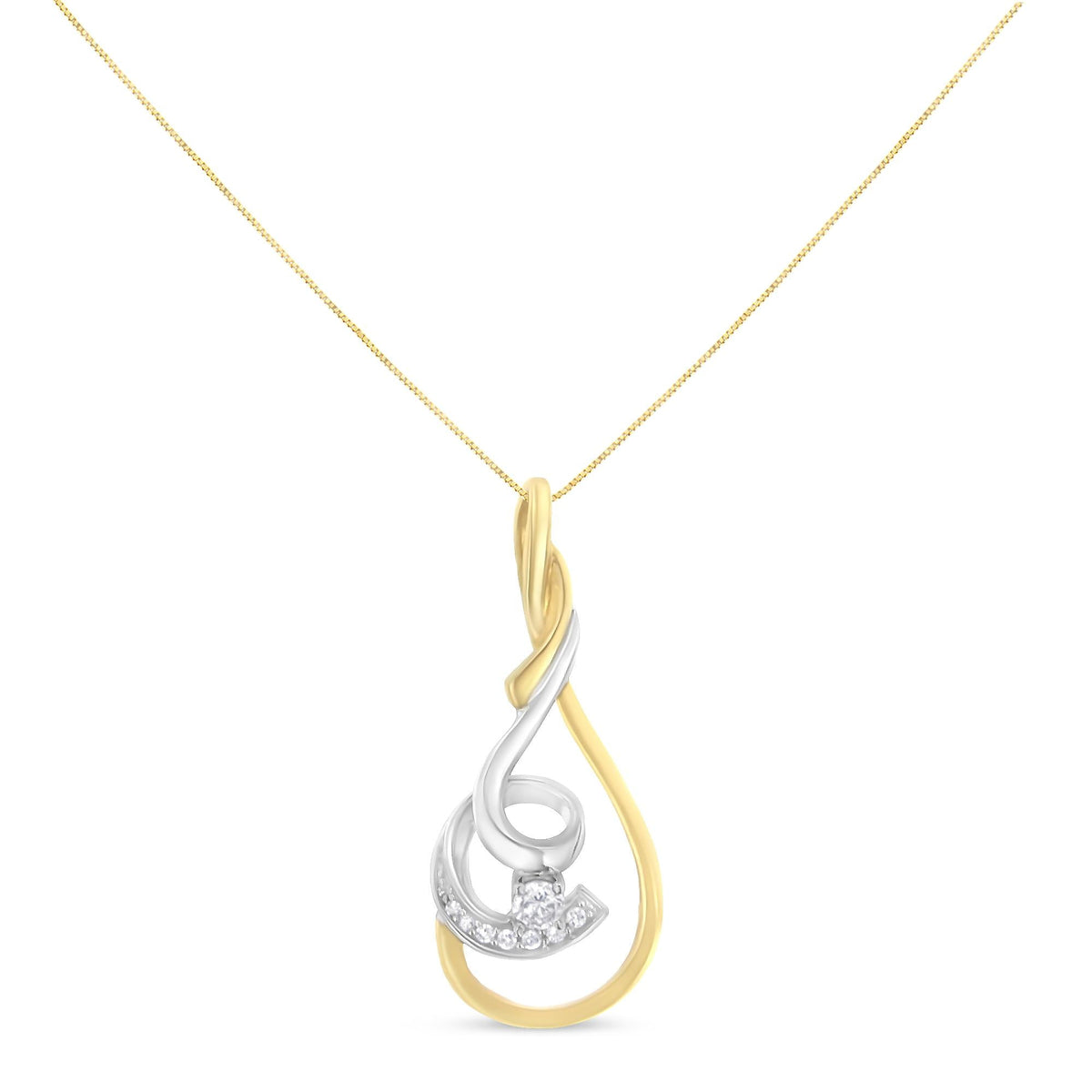 Espira 10K Two-Tone Yellow & White 1/6 Cttw Brilliant-Cut Diamond Layered Spiral 18' Pendant Necklace (H-I Color, I2-I3 Clarity)