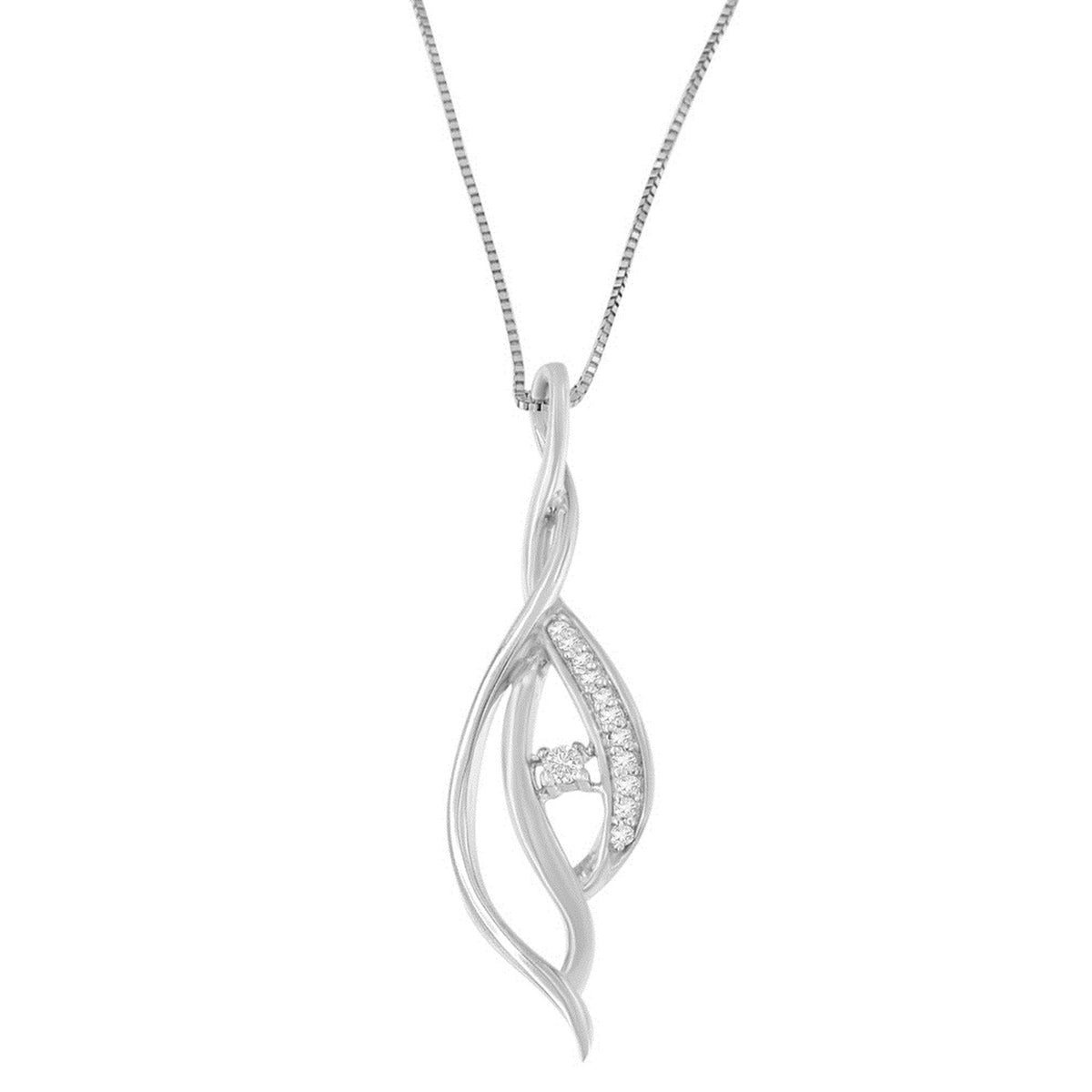Espira 10K White Gold Round Diamond Accented Open Cascade Twist 18' Pendant Necklace (1/10 Cttw, J-K Color, I1-I2 Clarity)