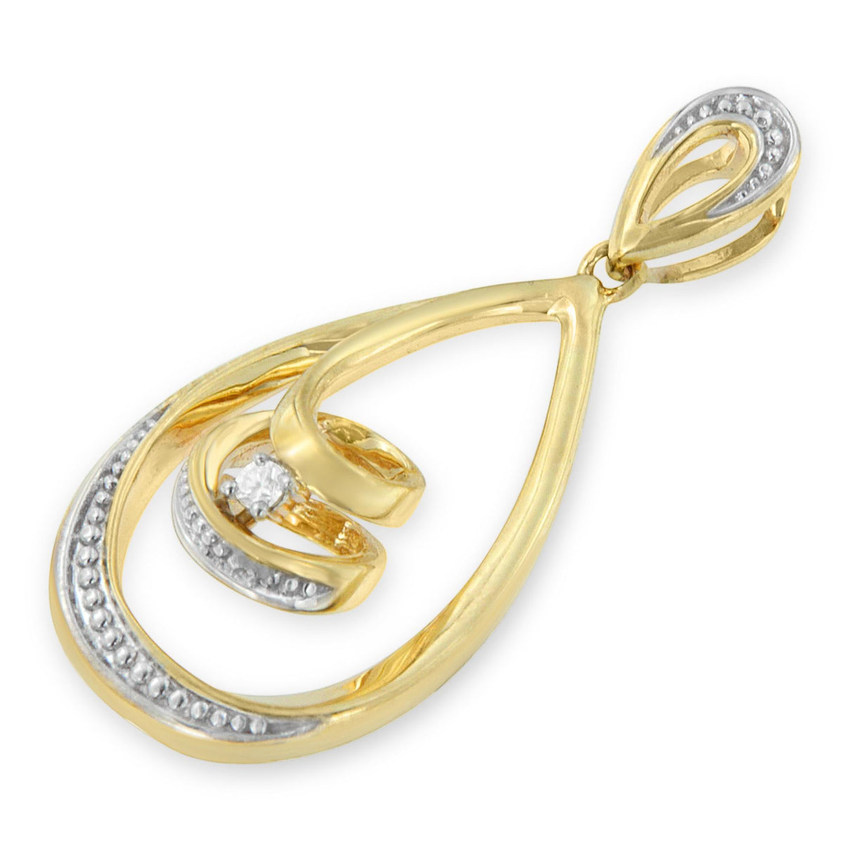 10K Gold Brilliant-Cut Diamond-Accented Open Teardrop Twisted Curl 18' Pendant Necklace (J-K Color, I2-I3 Clarity) - Choice of Gold Colors (10K Yellow Gold)