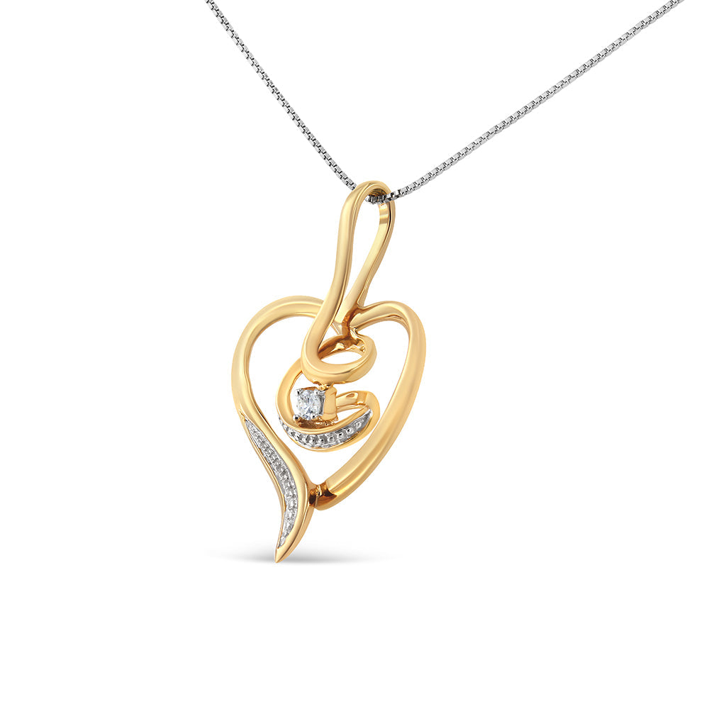 Espira 10K Yellow Gold .03 Cttw Diamond-Accented Round-Cut Diamond Swirl Open Heart 18' Pendant Necklace (I-J Color, I2-I3 Clarity)