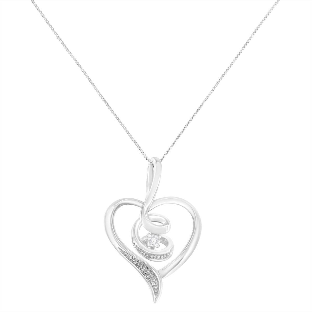 Espira 10K White Gold .03 Cttw Diamond-Accented Round-Cut Diamond Swirl Open Heart 18' Pendant Necklace (I-J Color, I2-I3 Clarity)