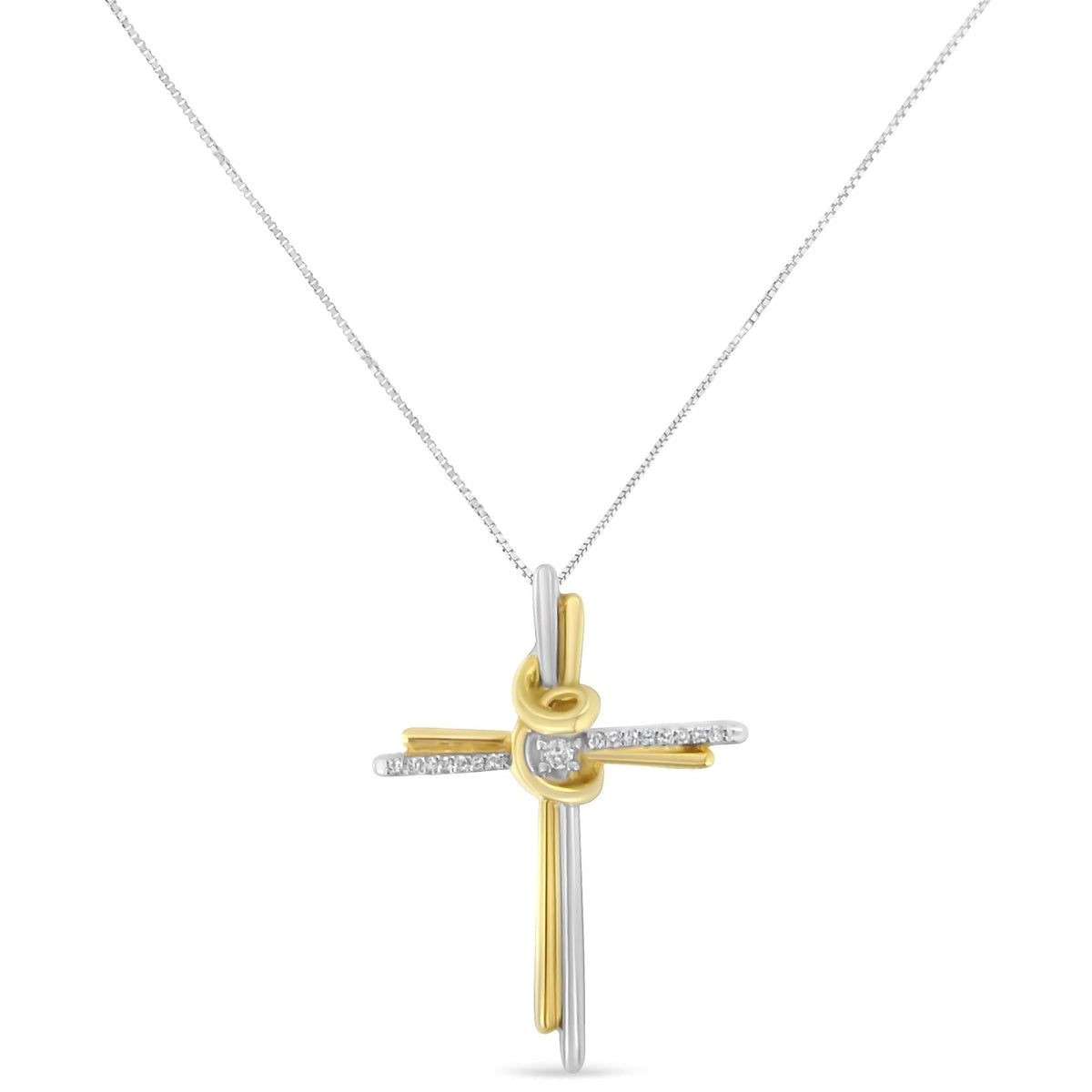 Espira 10K Two-Tone Yellow & White Gold Diamond-Accented Cross 18' Pendant Necklace (J-K Color, I2-I3 Clarity)