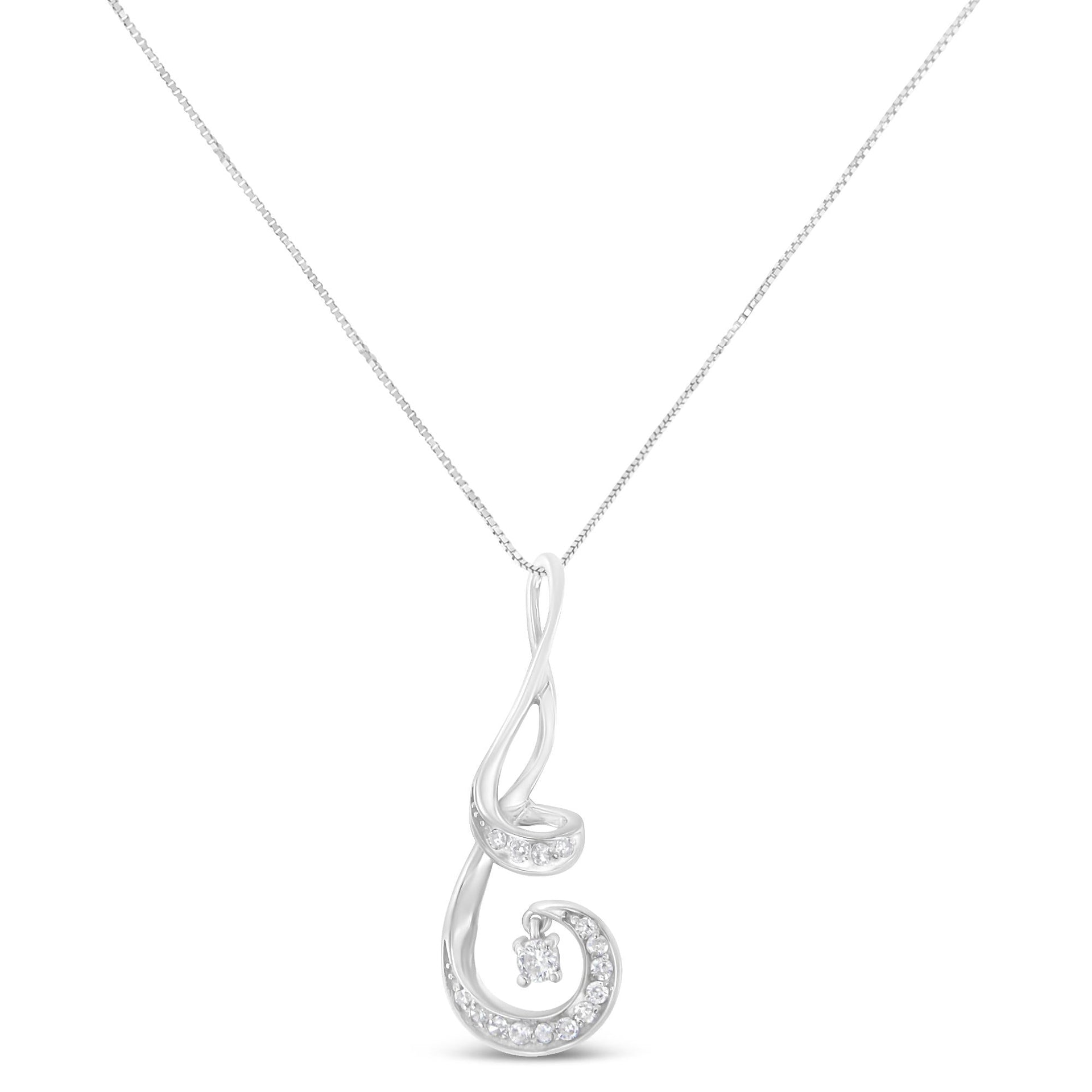 Espira 10K White Gold 1/5 Cttw Brilliant-Cut Diamond Sparkling Spiral 18' Pendant Necklace (J-K color, I2-I3 Clarity)