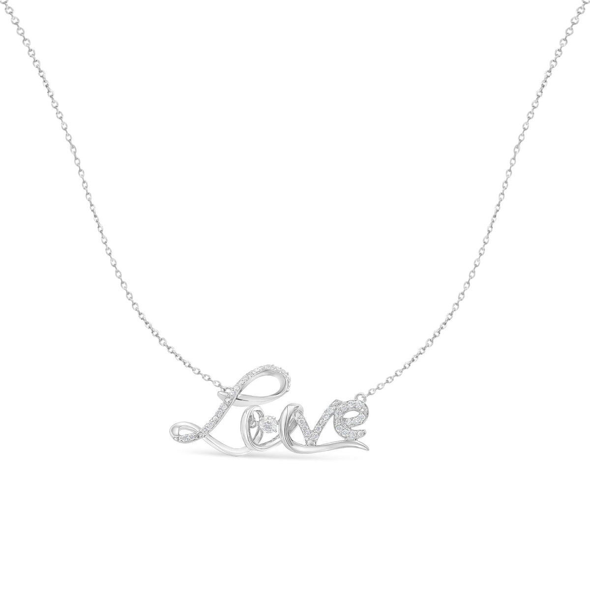 .925 Sterling Silver 1/4 Cttw Diamond Cursive 'Love' 18' Pendant Necklace (H-I Color, I1-I2 Clarity)